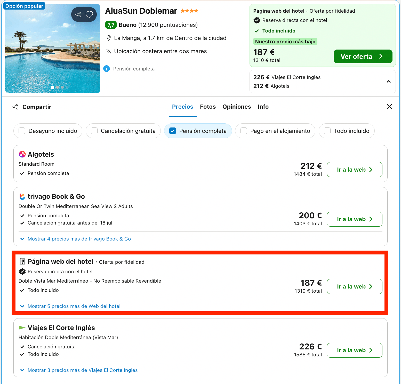 Vacaciones en La Manga: 7 noches en un resort 4* con pensión completa desde 655€ p.p.