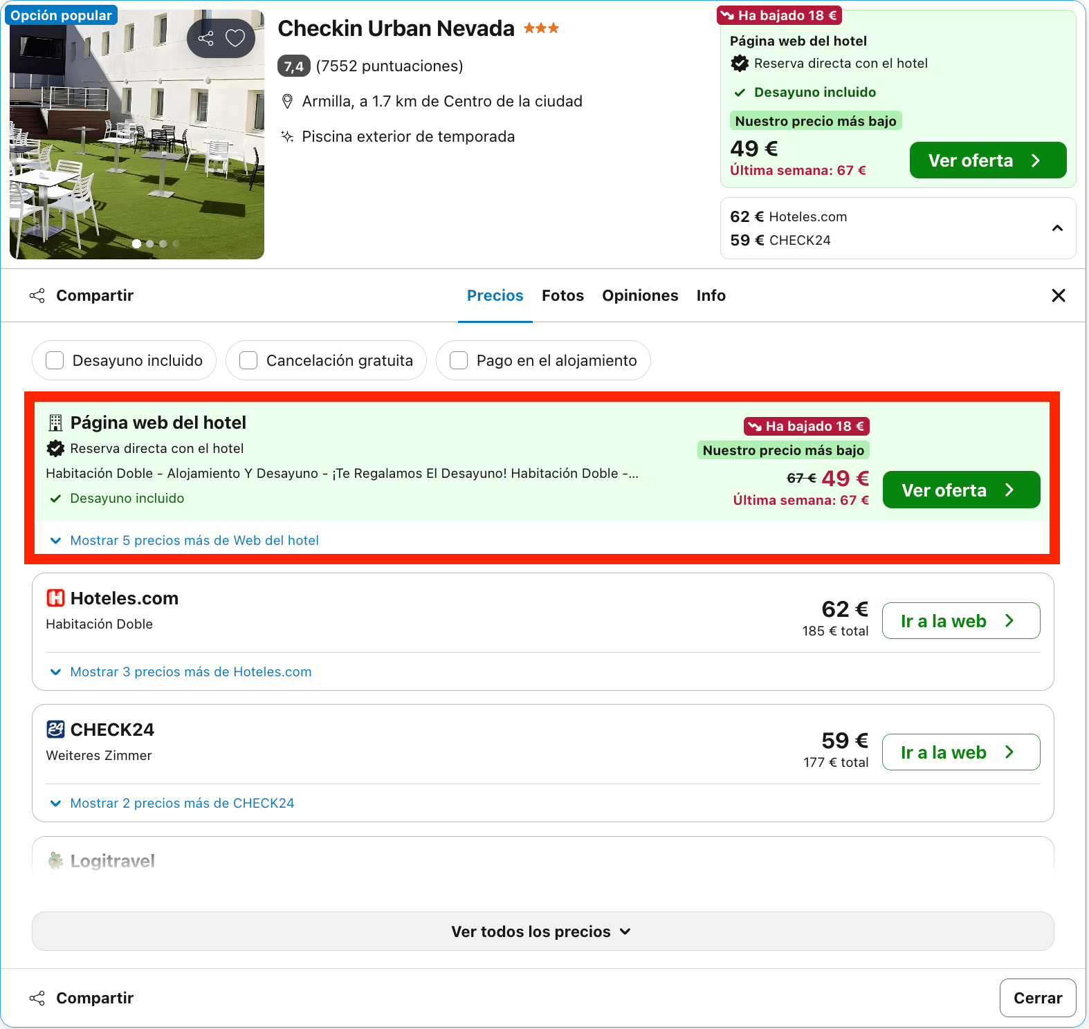 Última hora: modesto hotel en Granada desde 24€ p.p./noche