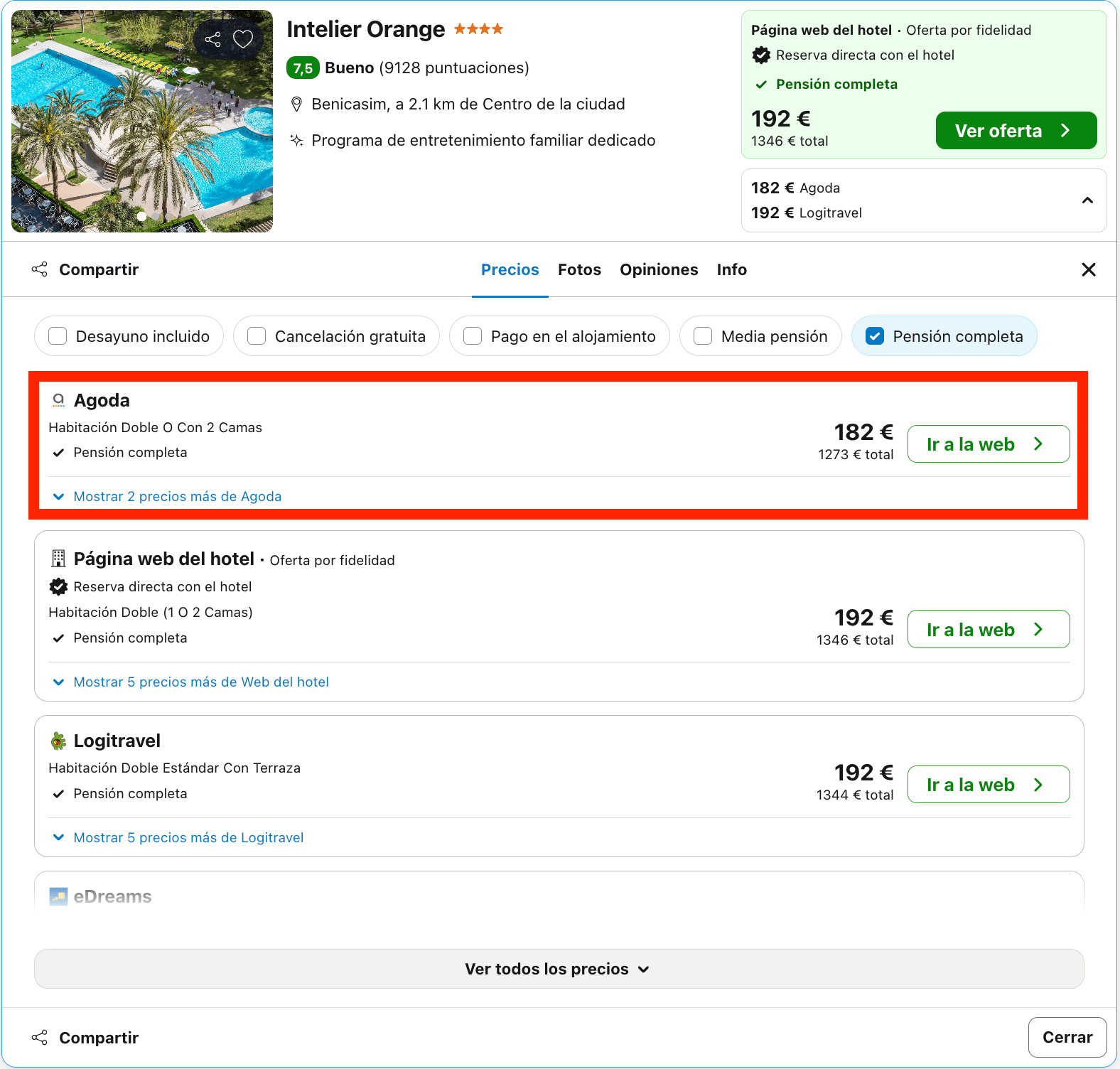 Hotel 4* en Benicasim con todas las comidas incluidas desde 91€ p.p./noche