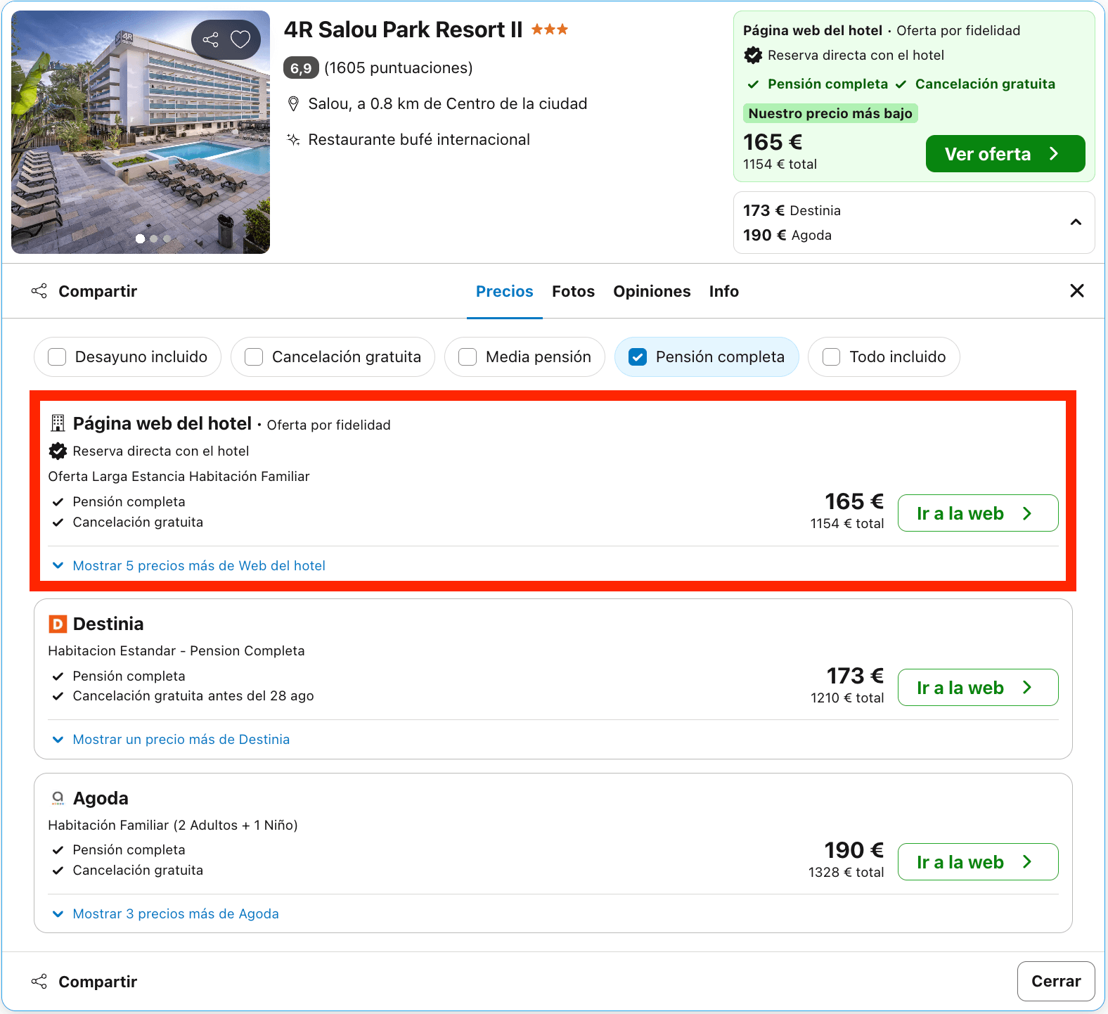 Vacaciones en Salou: 7 noches en un resort con pensión completa desde 577€ p.p./noche