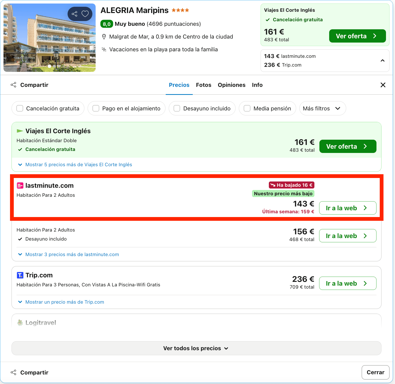 Última hora: hotel 4* en la Costa de Barcelona a un paso de la playa desde 71€ p.p./noche