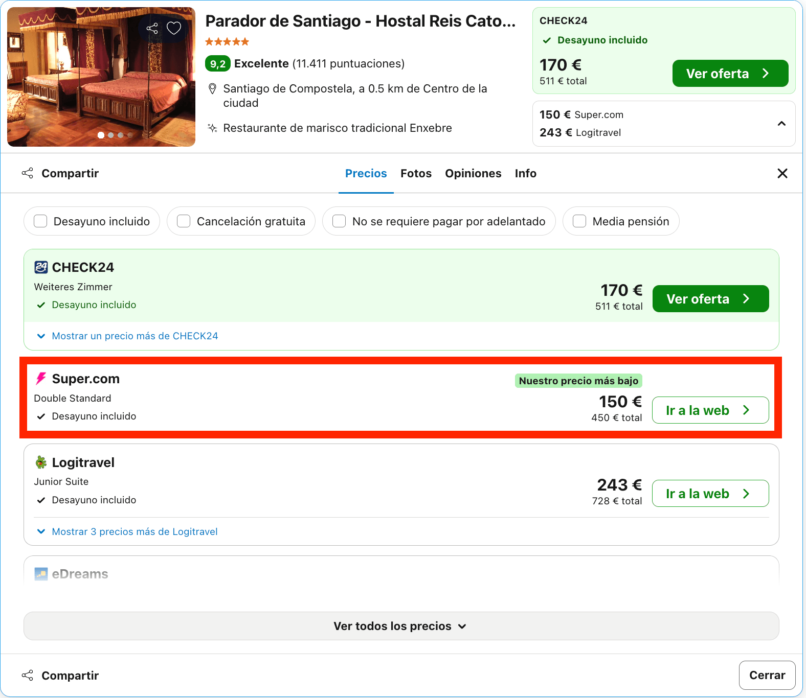 Parador construido por orden de los Reyes Católicos siendo el hotel más antiguo de España desde 75€ p.p./noche