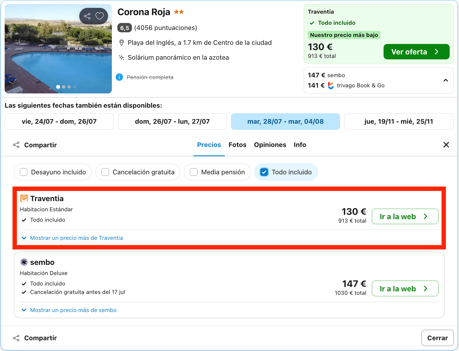 Aparthotel en Playa del Inglés con todas las comidas incluidas desde 65€ p.p./noche