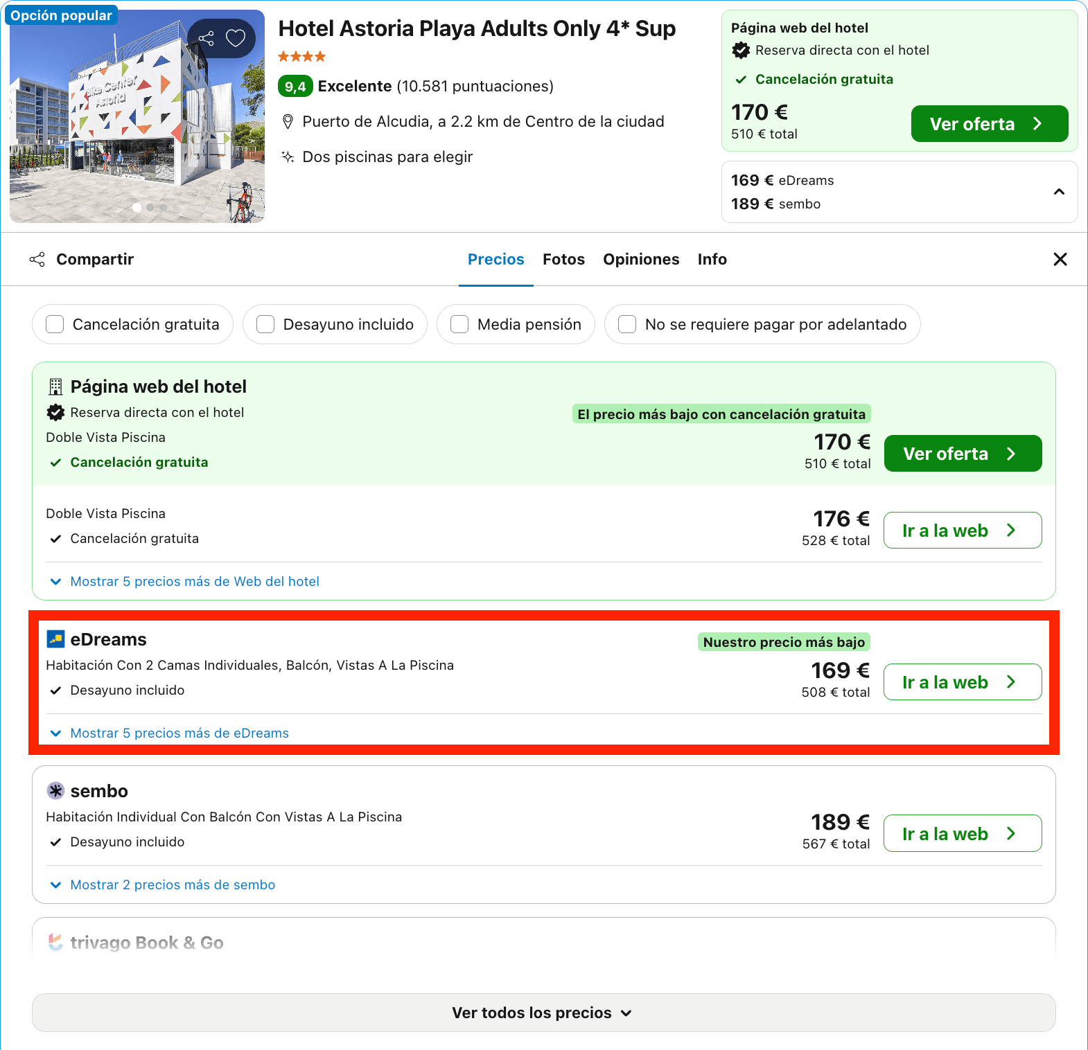Hotel solo para adultos en pleno centro del Puerto de Alcudia desde 84€ p.p./noche