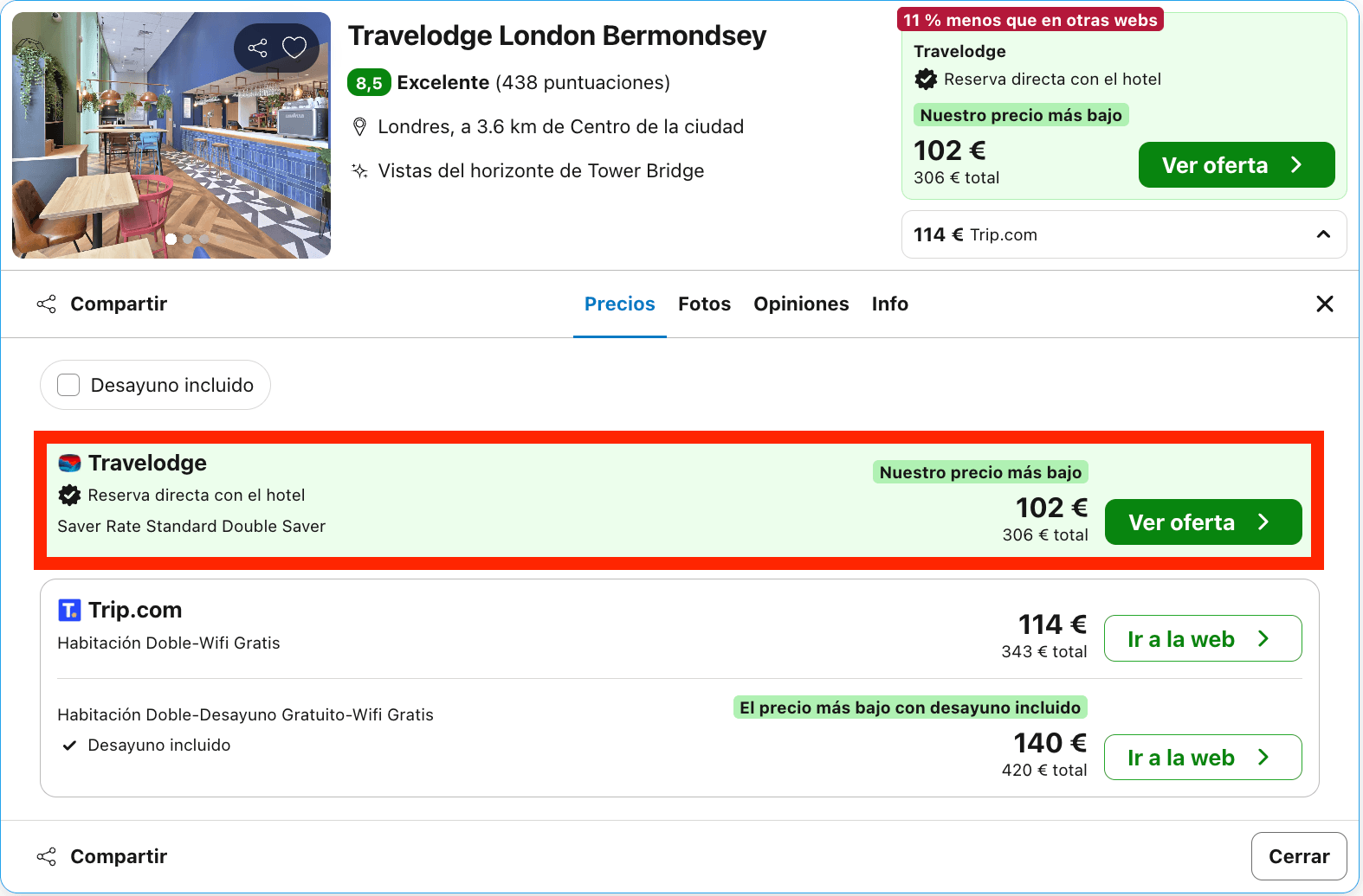Hotel en el centro de Londres desde 51€ p.p./noche