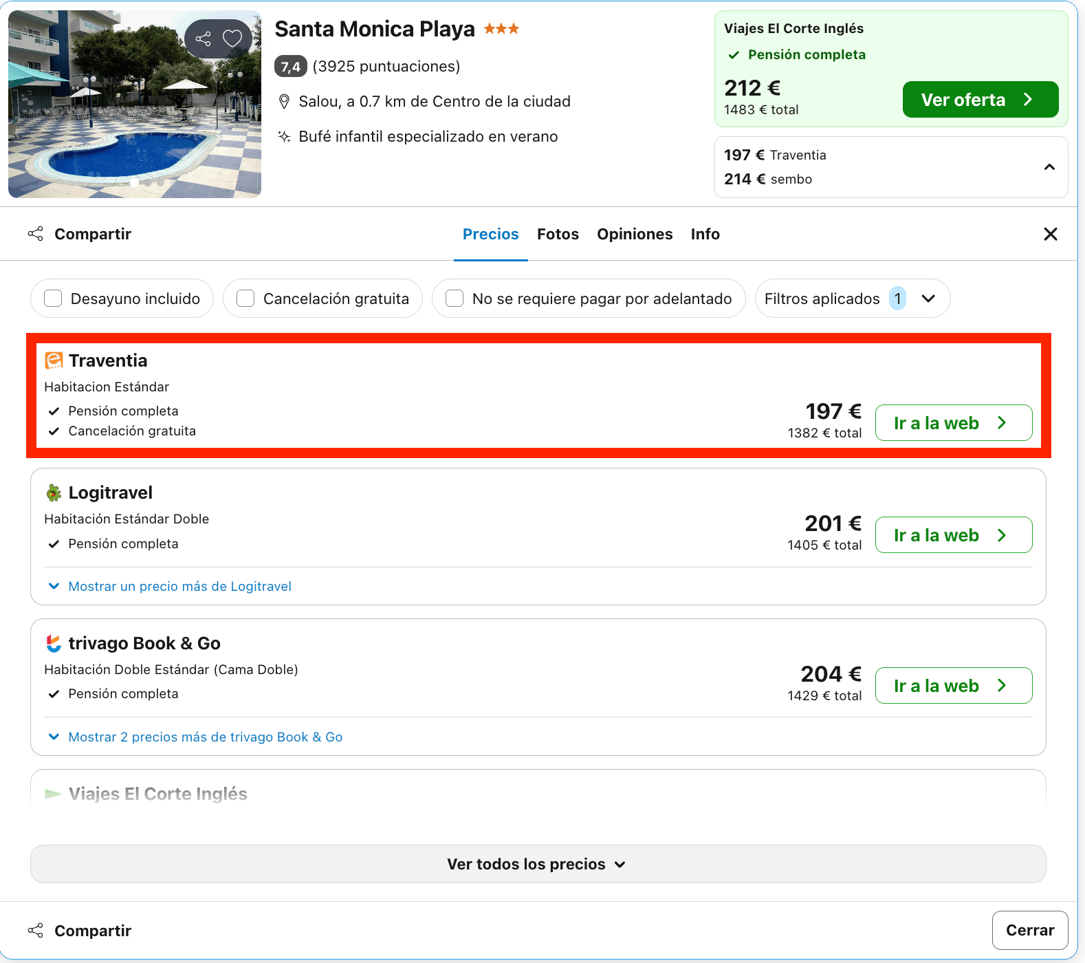 Vacaciones en Salou: 7 noches en un hotel a un paso de la playa con pensión completa desde 691€ p.p.