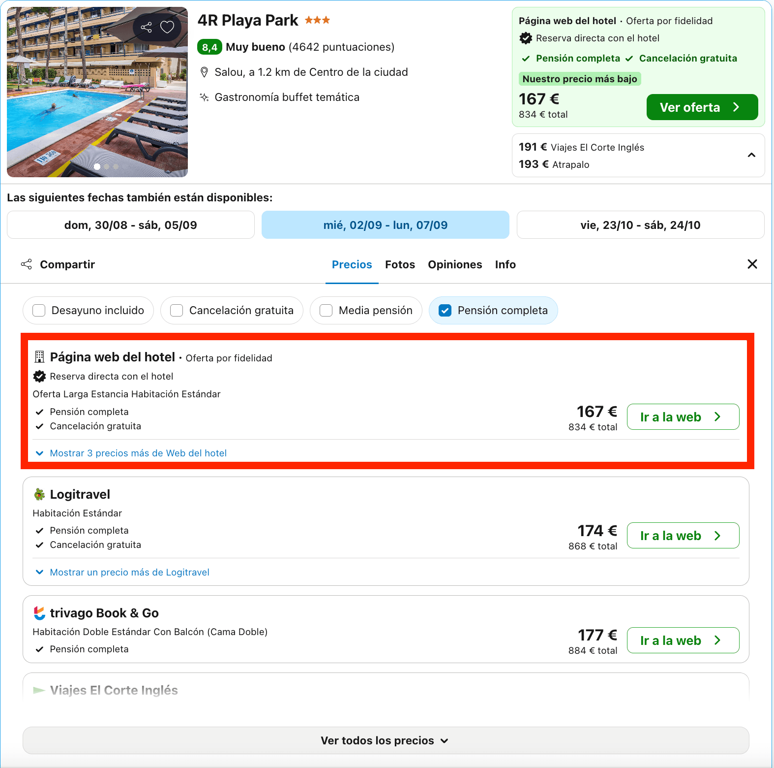 Hotel a un paso de la playa en Salou con todas las comidas incluidas desde solo 83€ p.p./noche