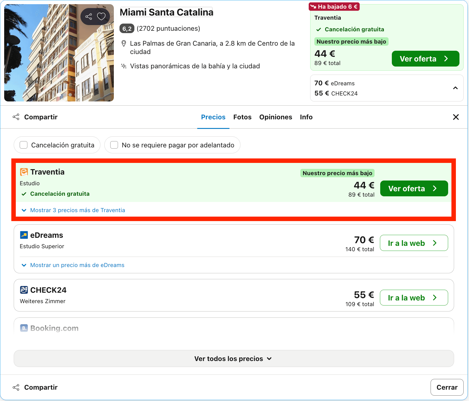 Última hora: hotel en Las Palmas de Gran Canaria con vistas a la playa de Las Canteras desde 22€ p.p./noche