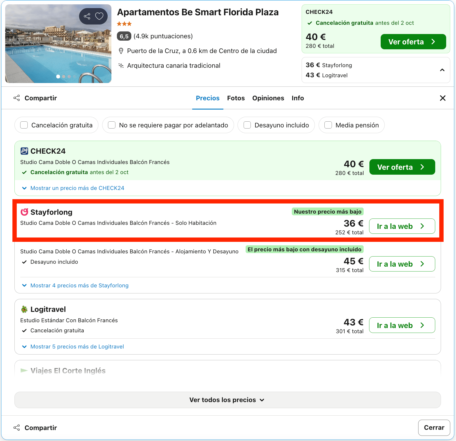 Tenerife: vuelos + 7 noches en un aparthotel frente a la costa desde 173€ p.p.