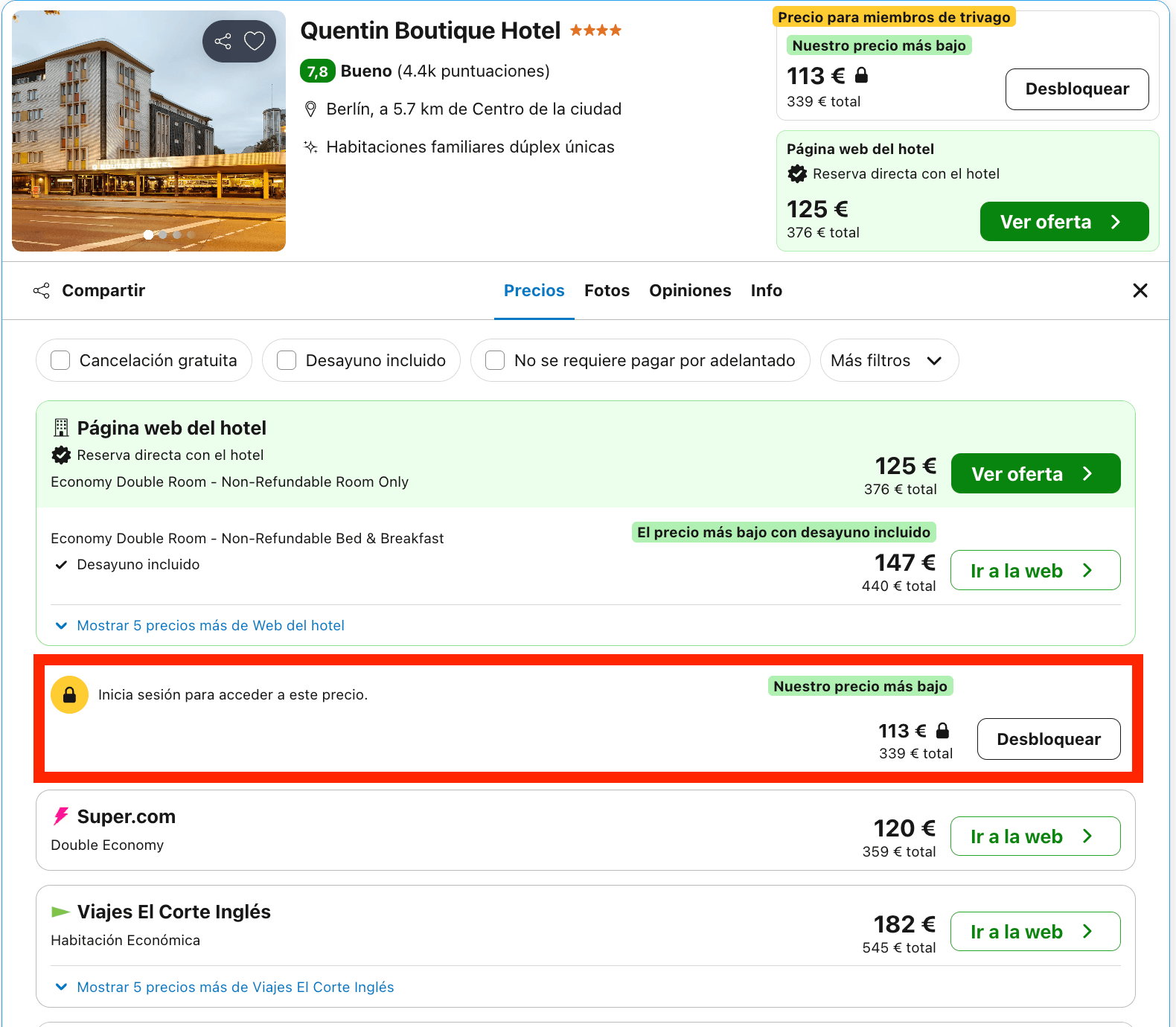 Hotel boutique 4* en Berlín desde 56€ p.p./noche