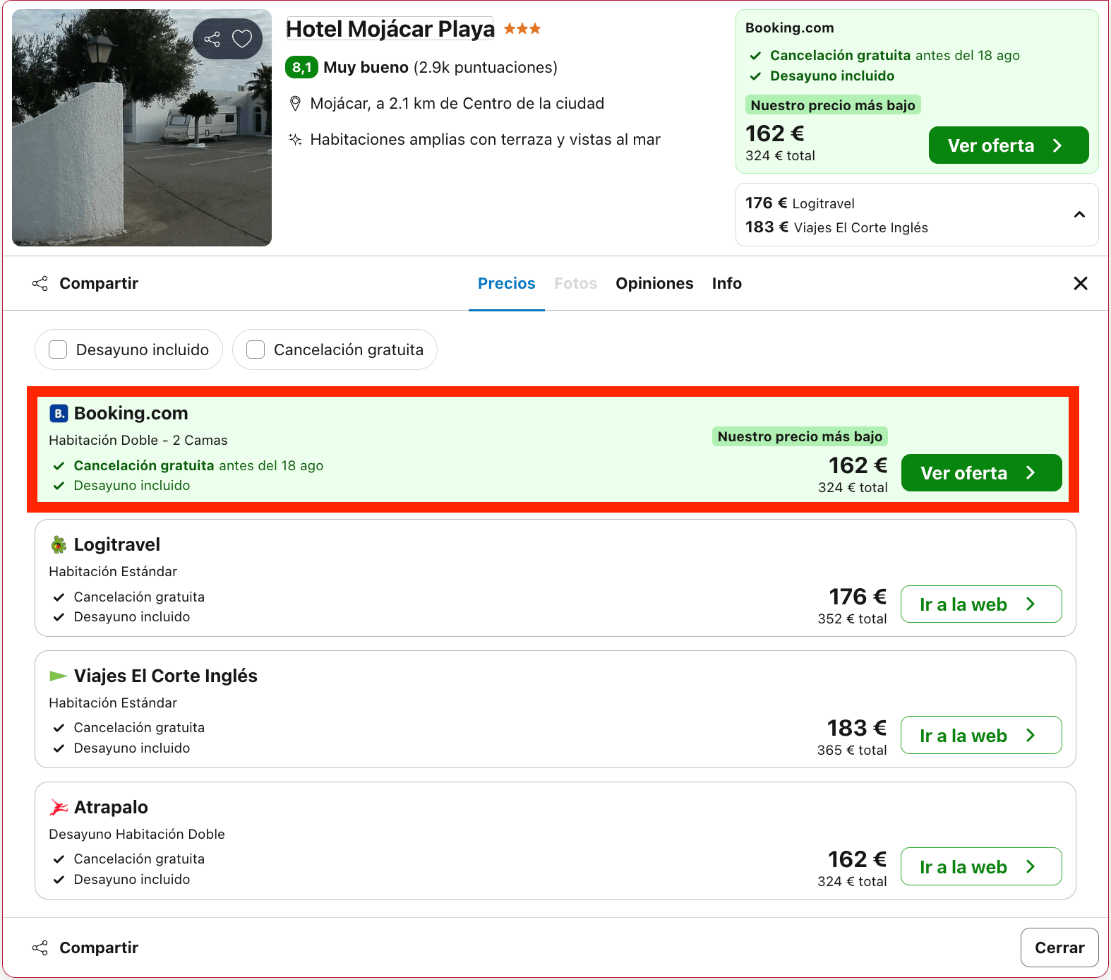 Fin de semana en Mojácar: hotel frente al mar desde 81€ p.p./noche