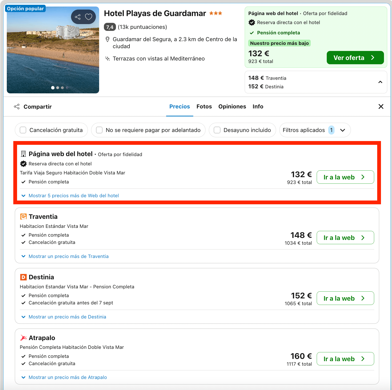 Vacaciones en Guardamar: 7 noches en un hotel a pie de playa con pensión completa desde 461€ p.p.