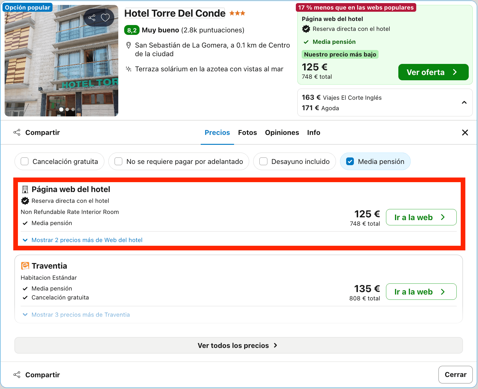 Hotel en San Sebastián de La Gomera con todas las comidas incluidas desde 62€ p.p./noche