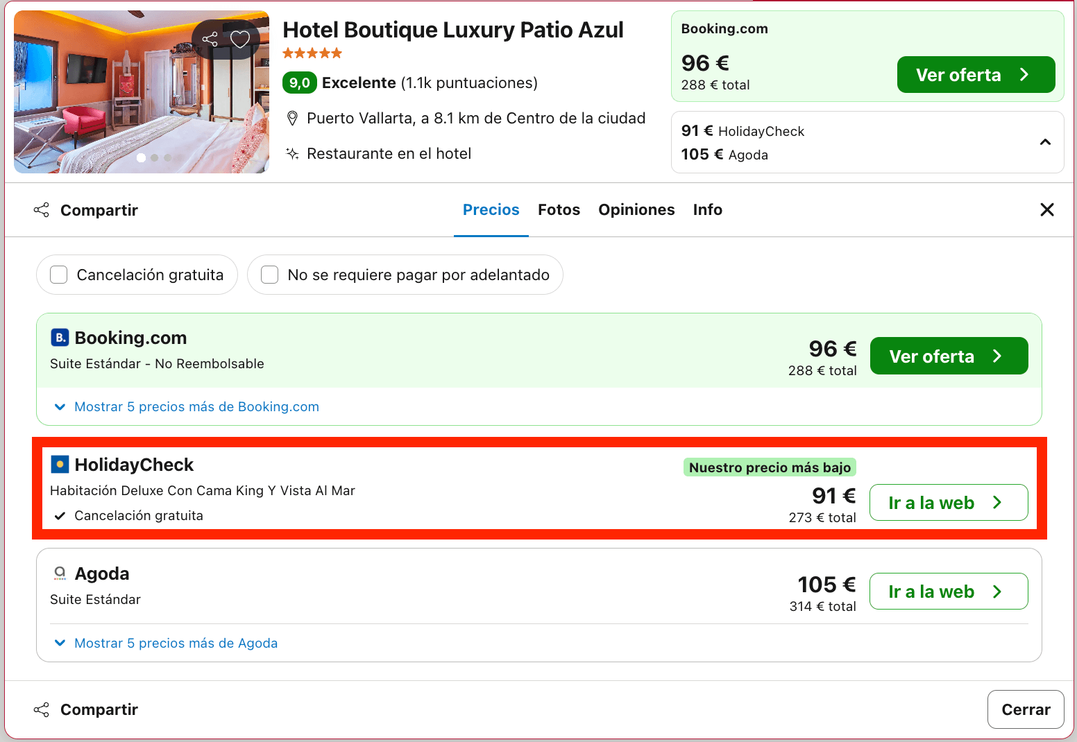 Hotel boutique 5* en Puerto Vallarta (México) desde 45€ p.p./noche