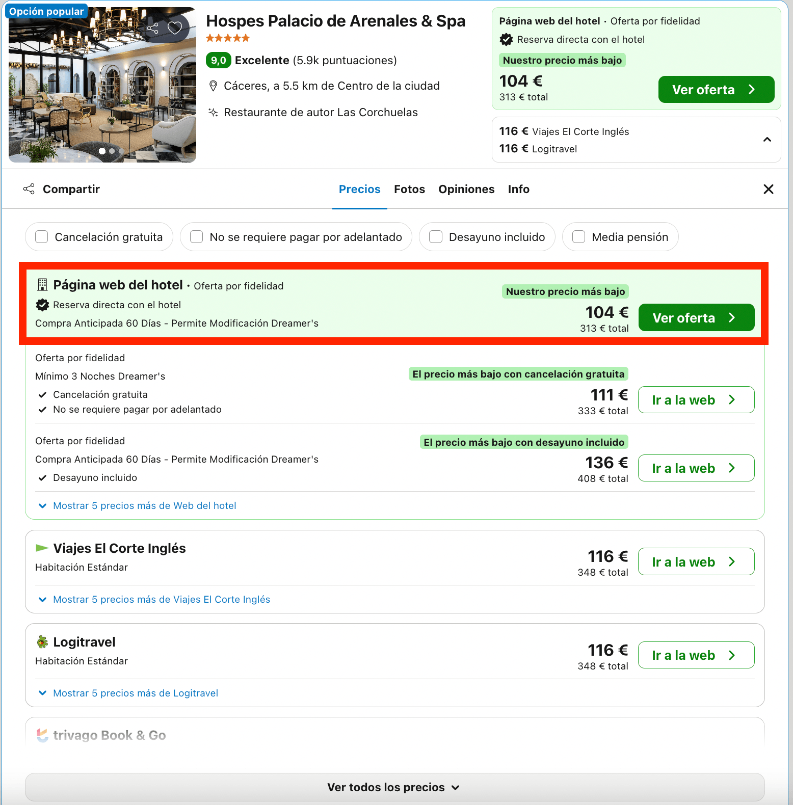 Hospes Palacio de Arenales & Spa 5* ubicado en Cáceres desde 52€ p.p./noche