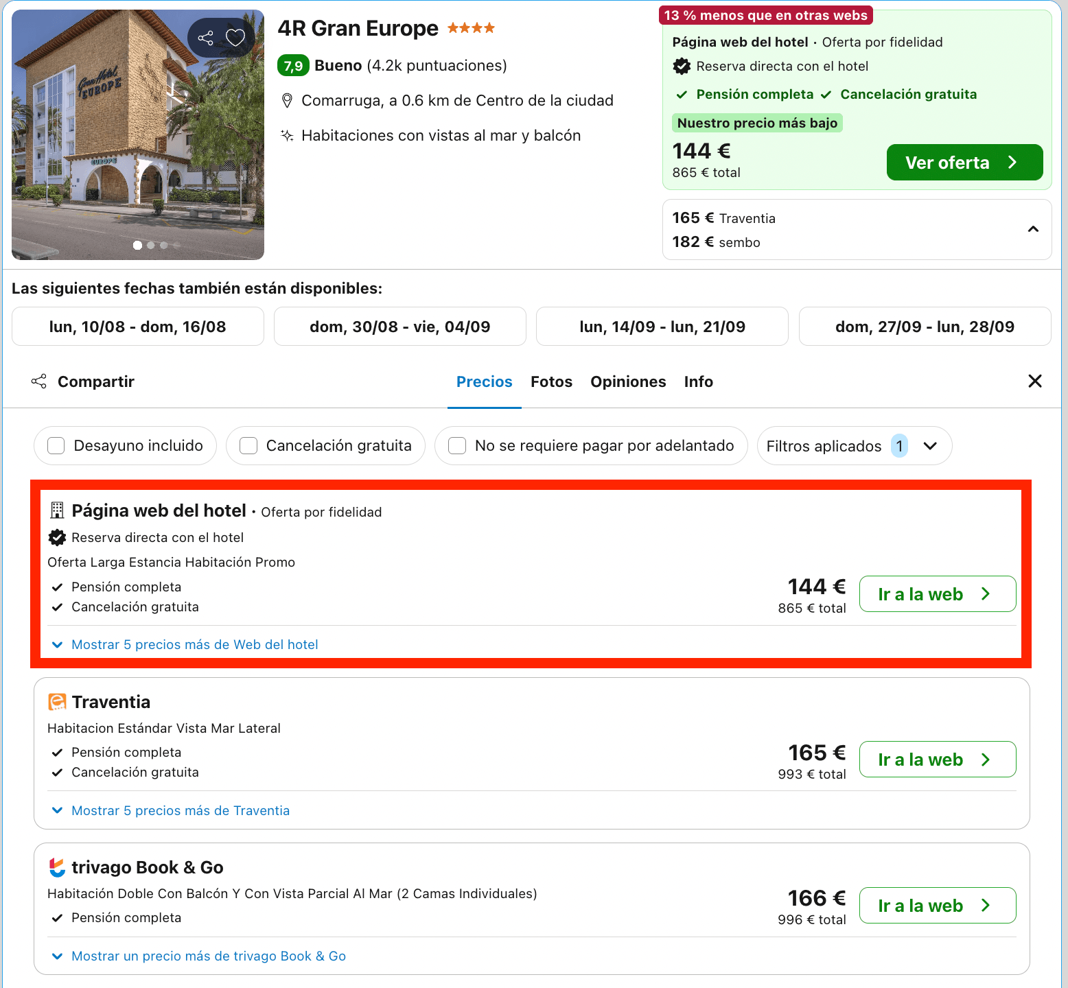 Magnífico hotel 4* literalmente en la playa con todas las comidas incluidas desde 72€ p.p./noche