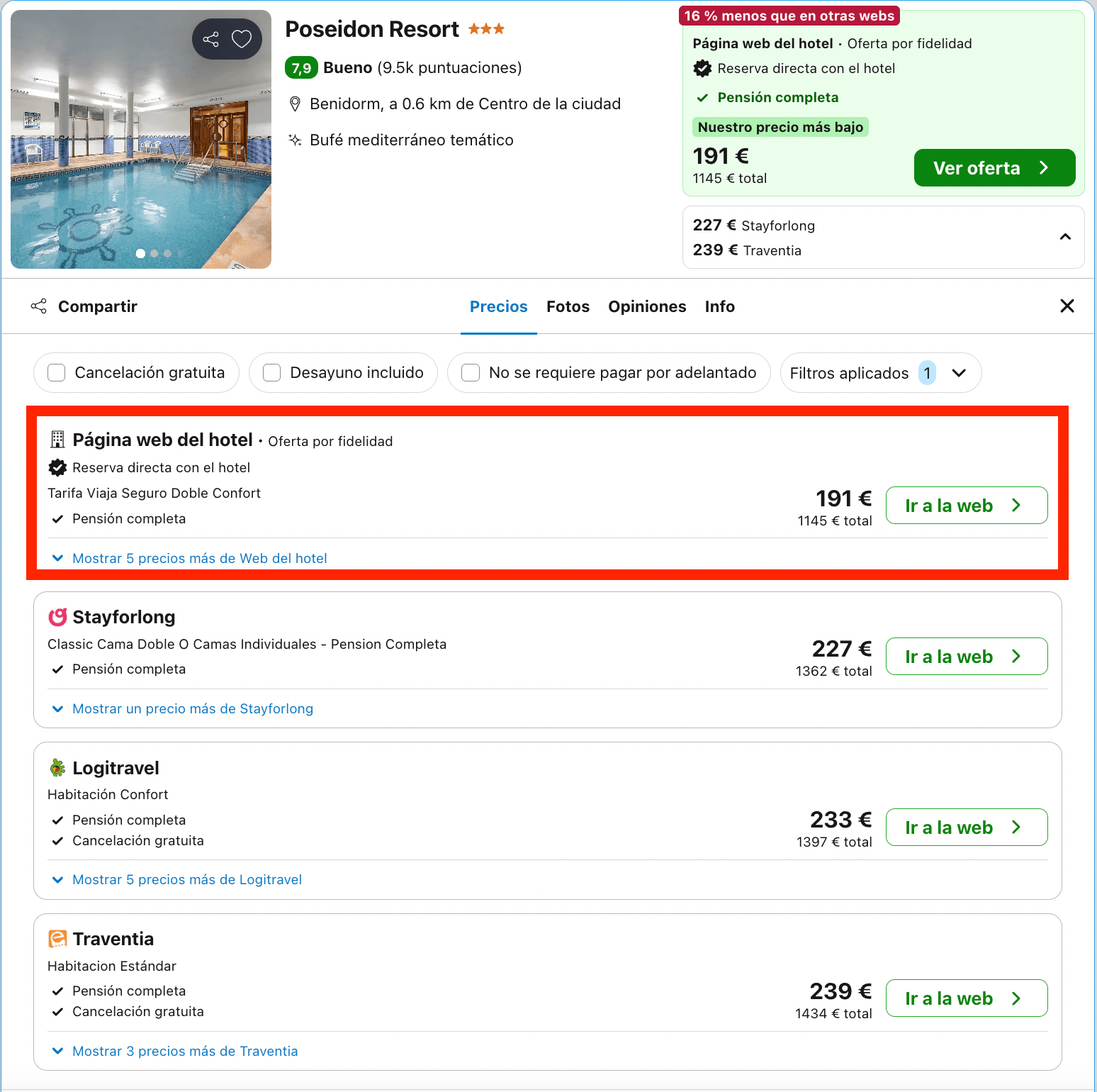 Hotel en una de las zonas más animadas de Benidorm con todas las comidas incluidas desde 95€ p.p./noche