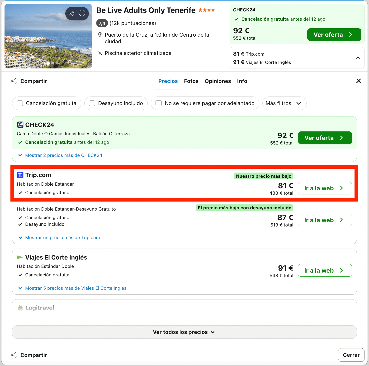 Hotel 4* en Puerto de la Cruz exclusivo para adultos desde 40€ p.p./noche