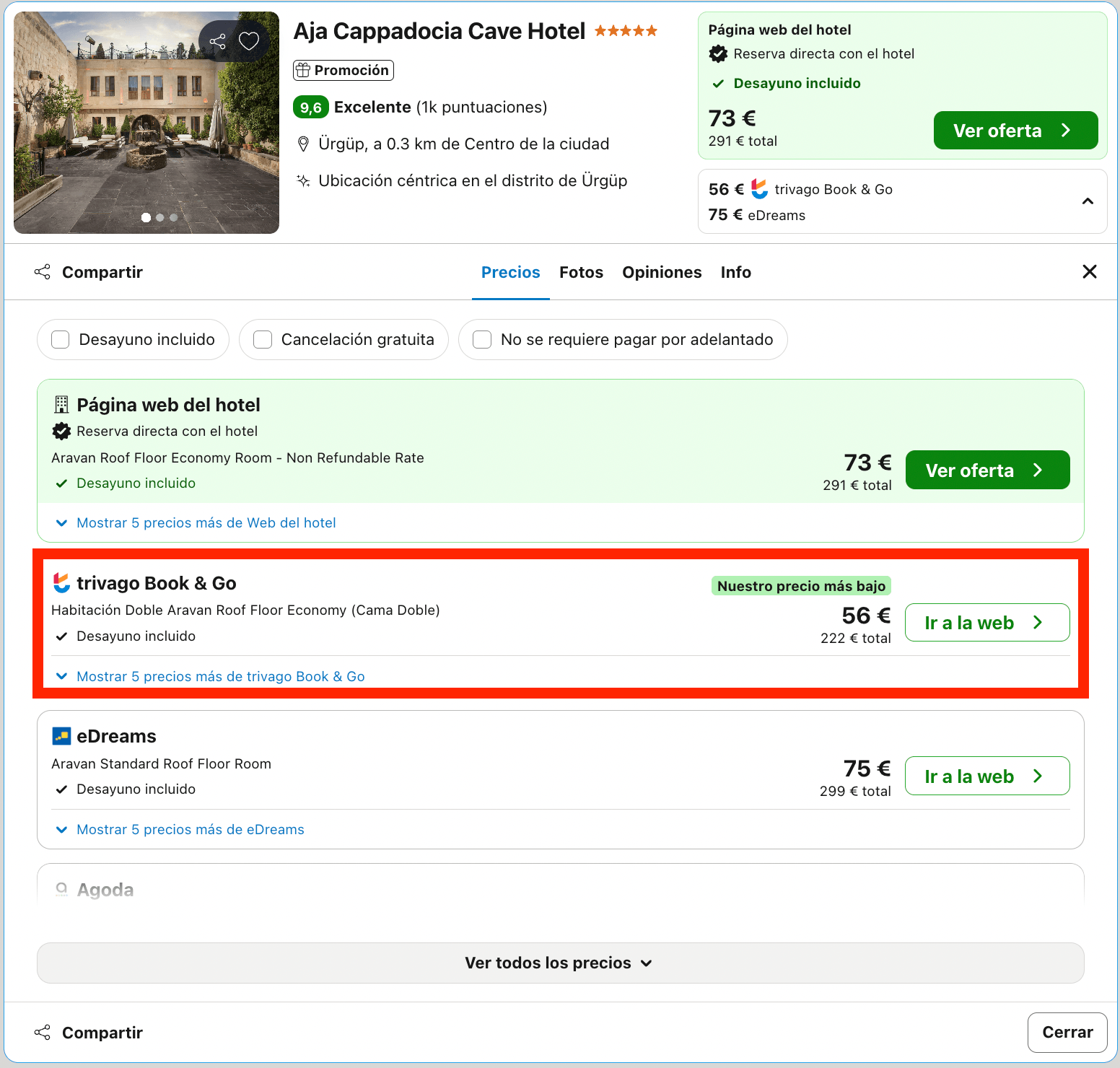 Magnífico hotel 5* con habitaciones que son cuevas únicas en Capadocia desde 28€ p.p./noche