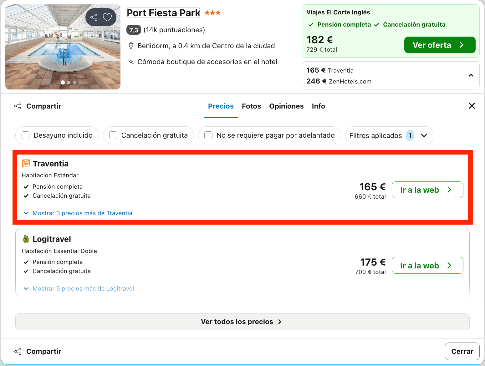 Acogedor hotel en el centro de Benidorm con todas las comidas incluidas desde 82€ p.p./noche