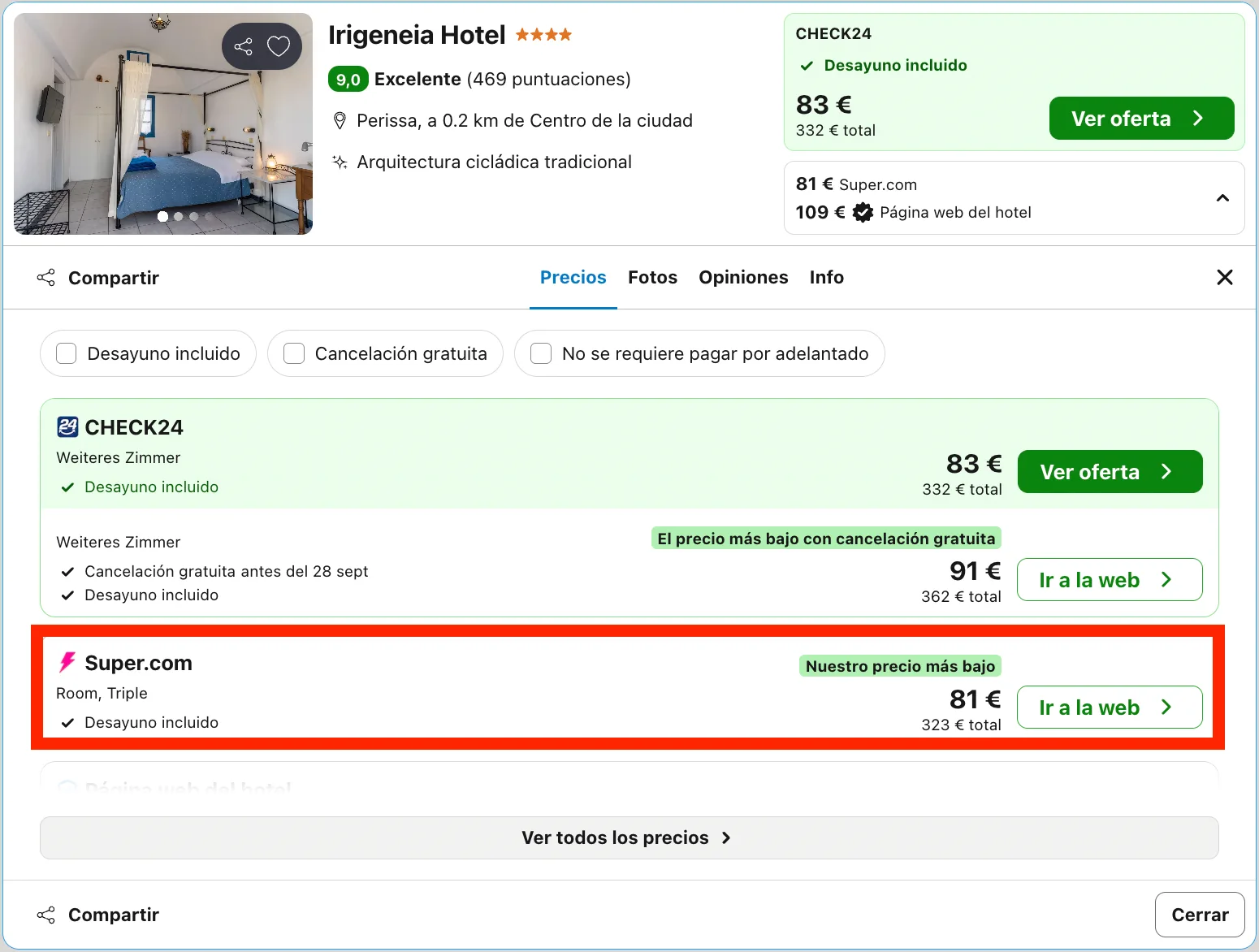 Hotel 4* en Santorini con encantadoras vistas a la montaña desde 40€ p.p./noche
