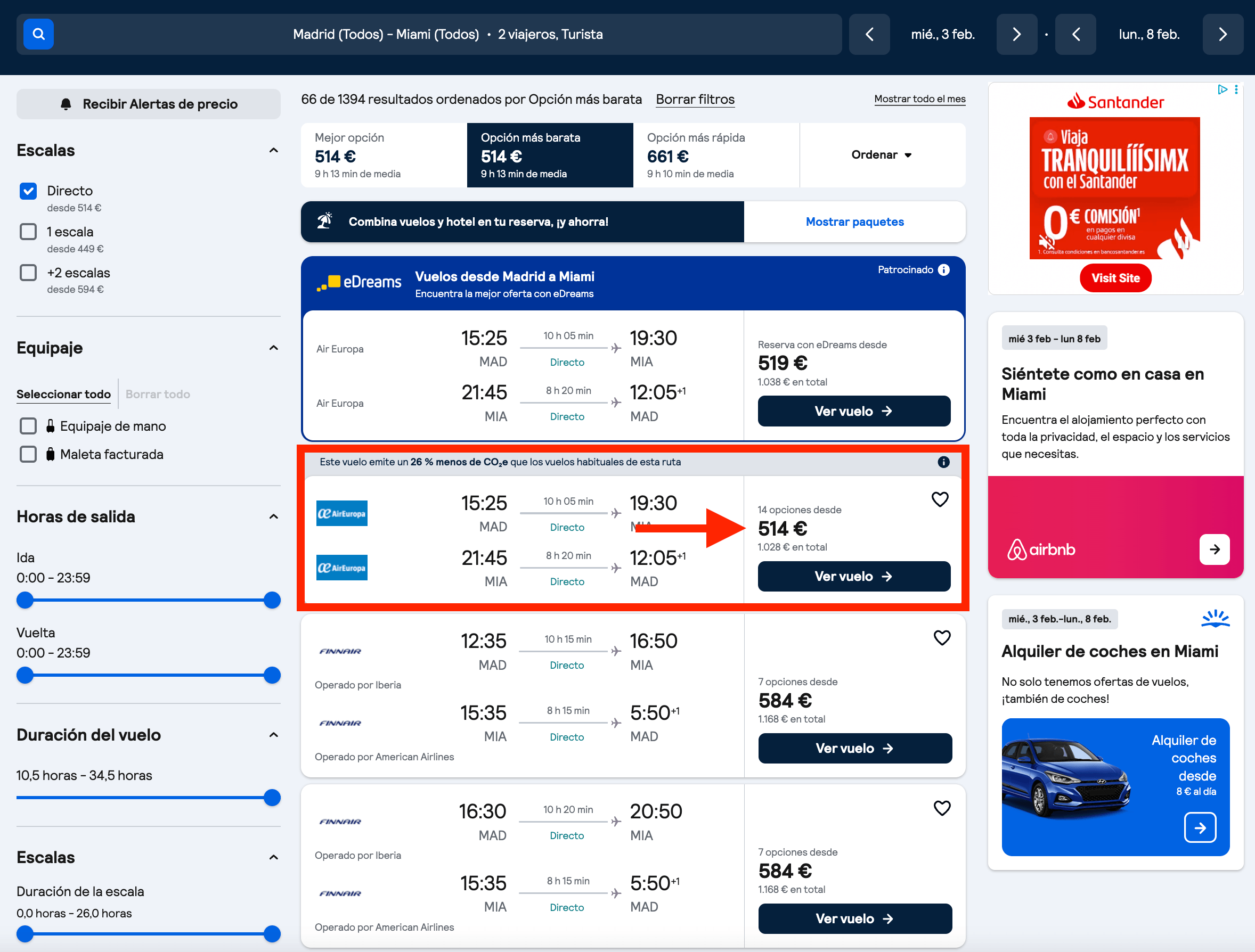 Vuelos directos a Miami desde 514€ ida y vuelta