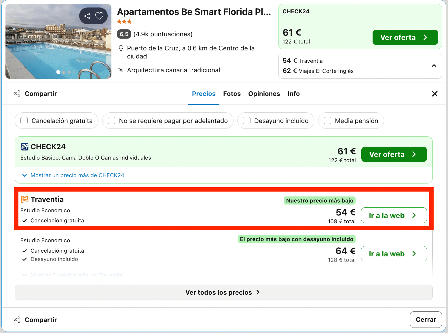 Escapada de última hora a Tenerife: aparthotel con piscina y excelentes vistas desde 27€ p.p./noche