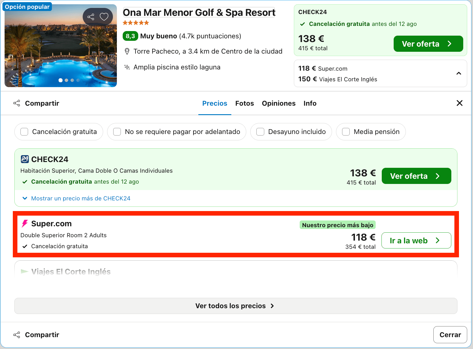 Agosto de lujo en el Mar Menor: resort 5* golf & spa desde 59€ p.p./noche