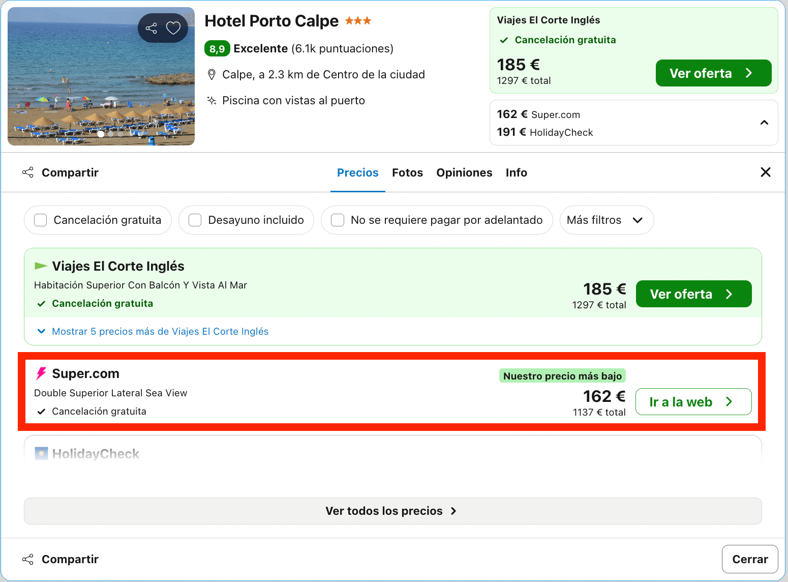 Vacaciones en Calpe: 7 noches en un hotel frente al mar desde 568€ p.p.