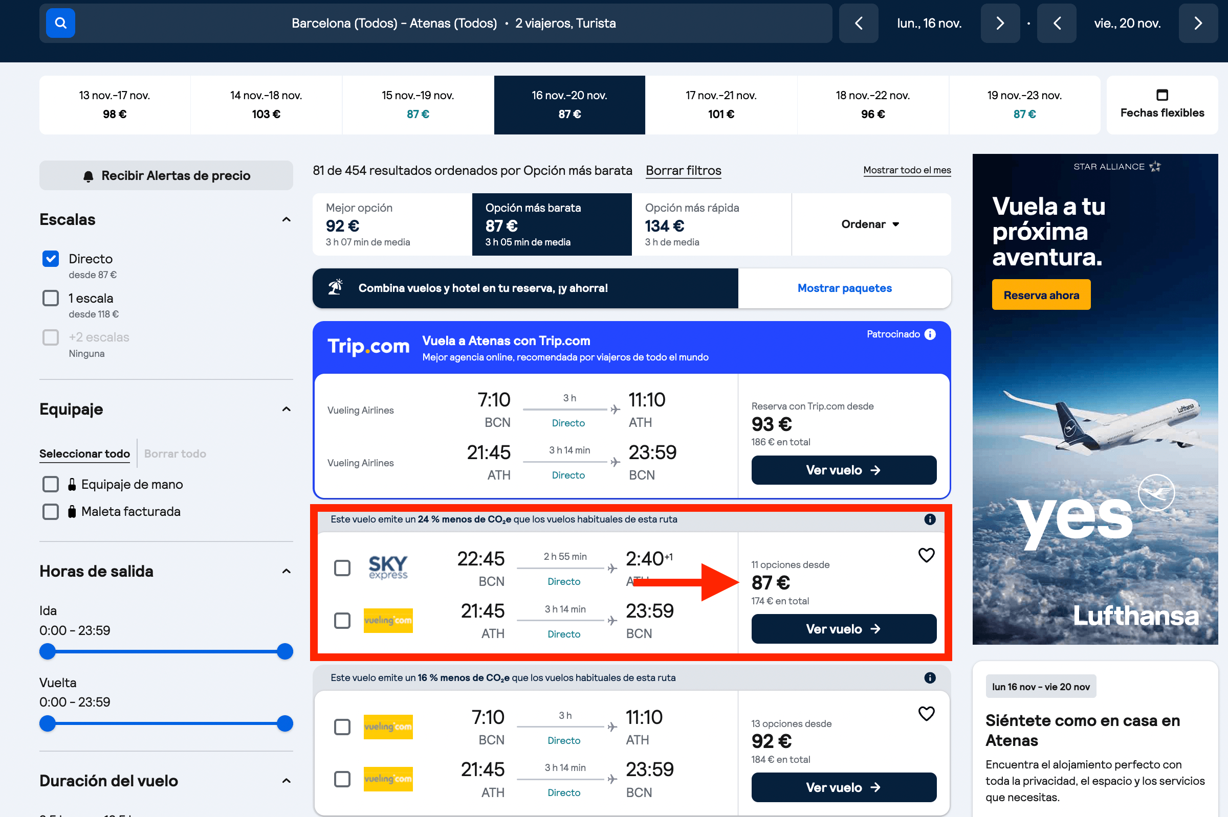 Vuelos directos de ida y vuelta a Atenas desde solo 87€