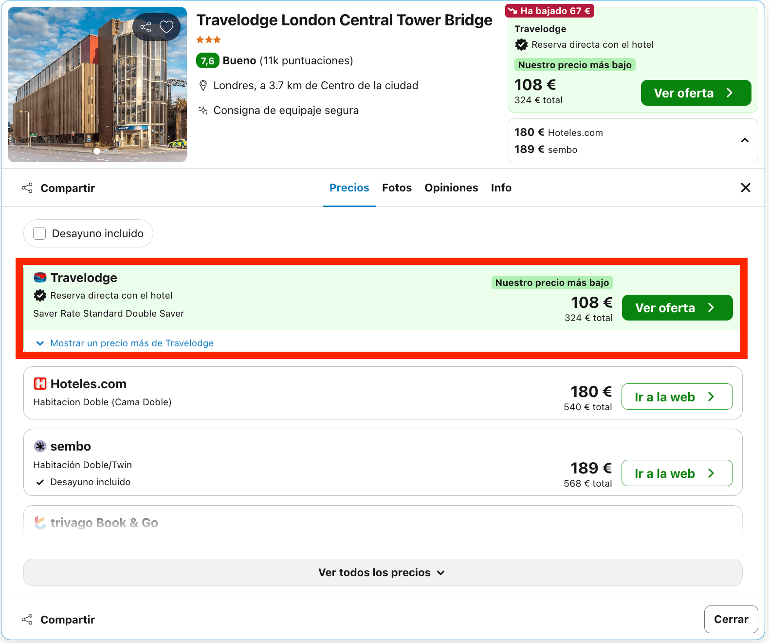 Hotel en Londres cerca del famoso «Puente de la Torre» desde 54€ p.p./noche