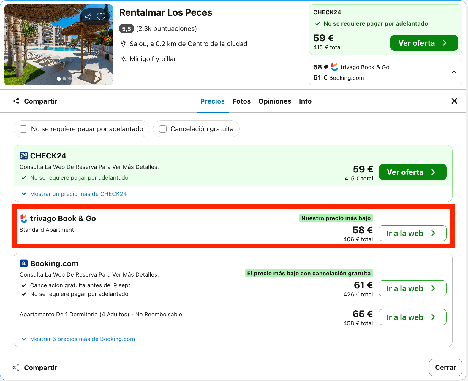Vacaciones en Salou: 7 noches en un aparthotel con piscina y minigolf desde 203€ p.p./noche