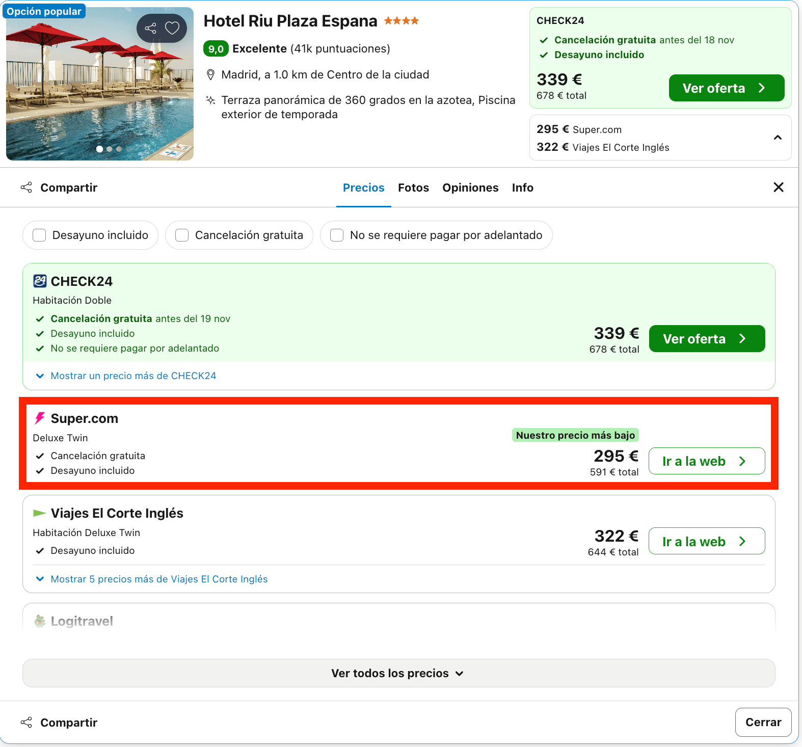 Fin de semana en el emblemático hotel 4* Riu Plaza España desde 147€ p.p./noche