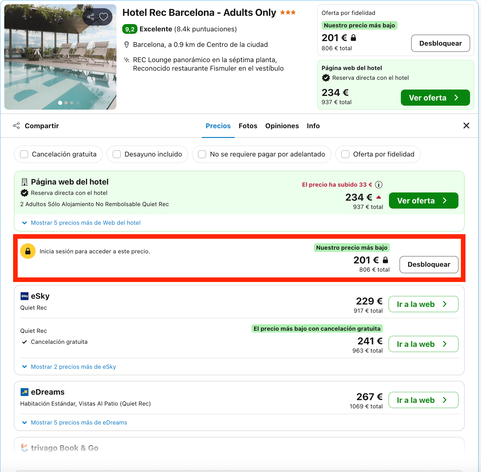Espectacular hotel 4* solo para adultos en Barcelona desde 100€ p.p./noche