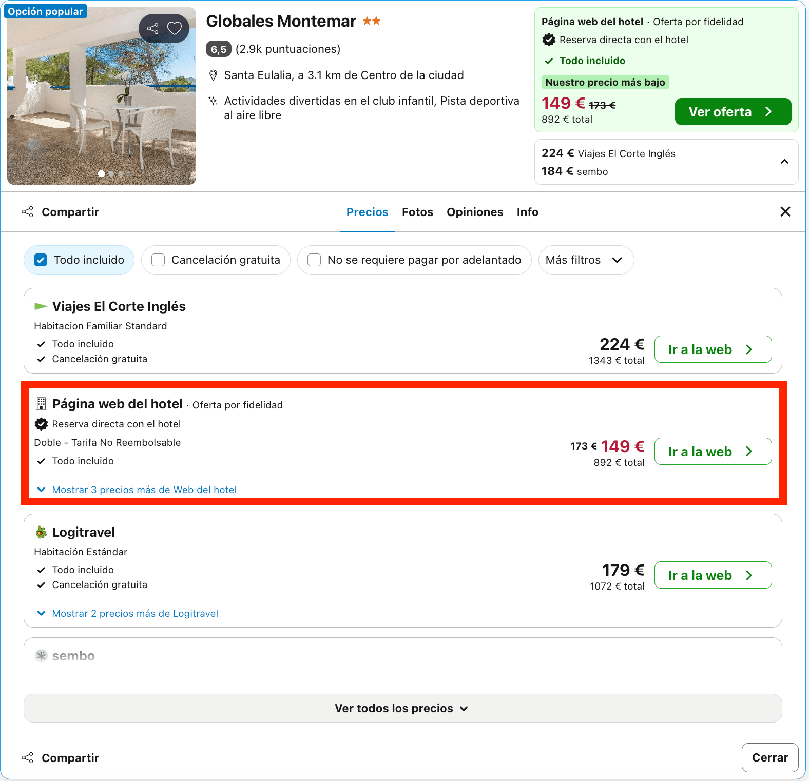 Aparthotel en Ibiza con todas las comidas y bebidas incluidas desde 74€ p.p./noche