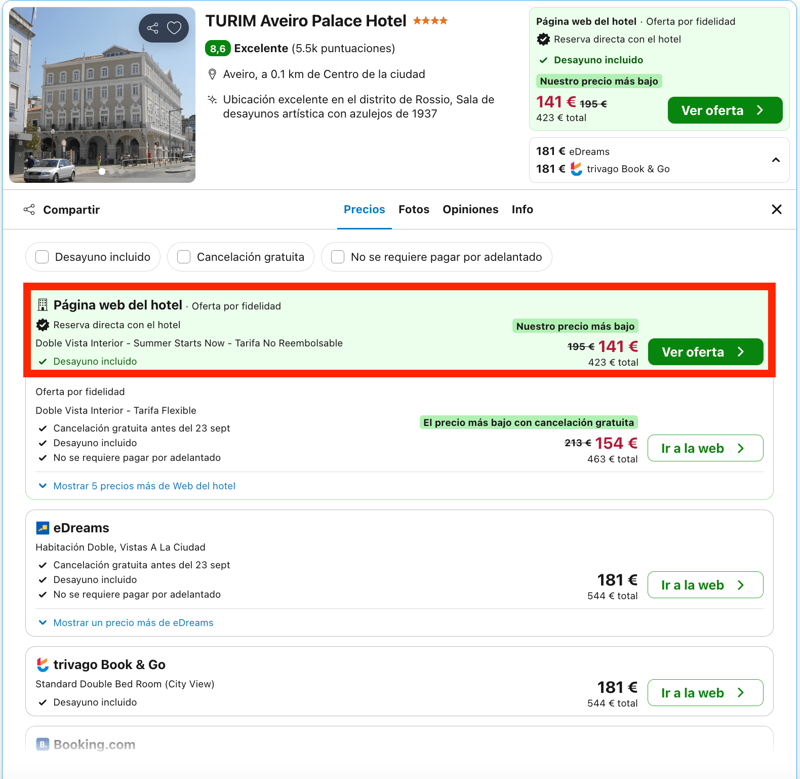 Histórico hotel 4* en Aveiro, conocida como