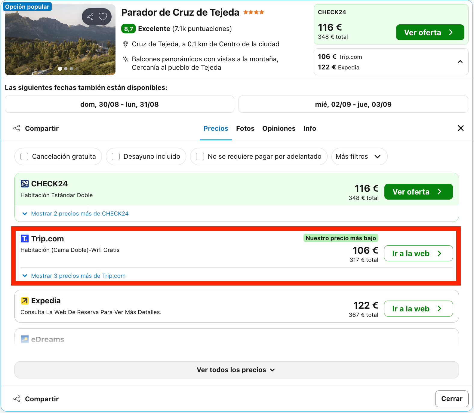 Parador a 1.500 metros de altura donde dormirás por encima de las nubes desde 53€ p.p./noche