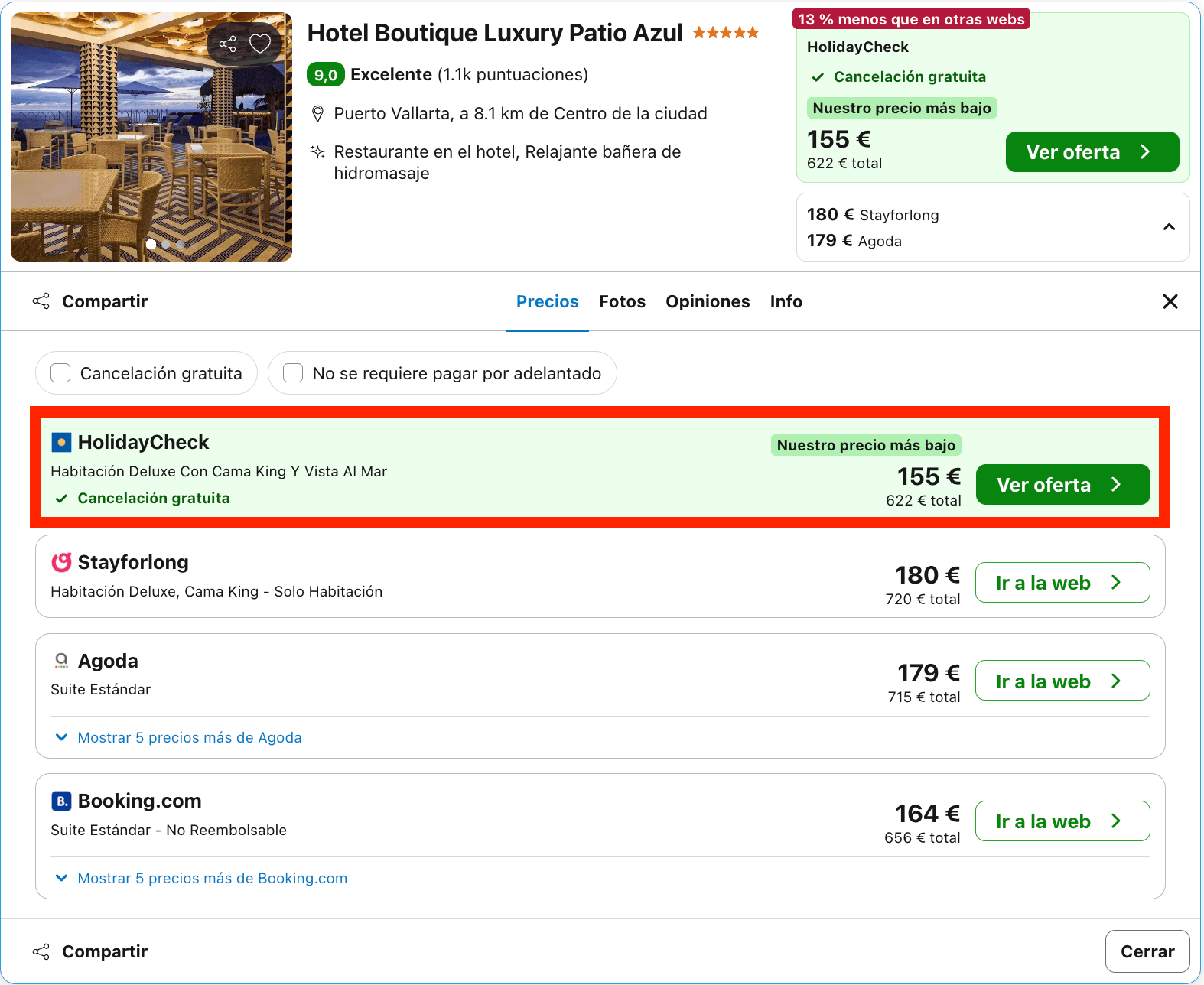 Hotel boutique 5* en Puerto Vallarta (México) desde 77€ p.p./noche