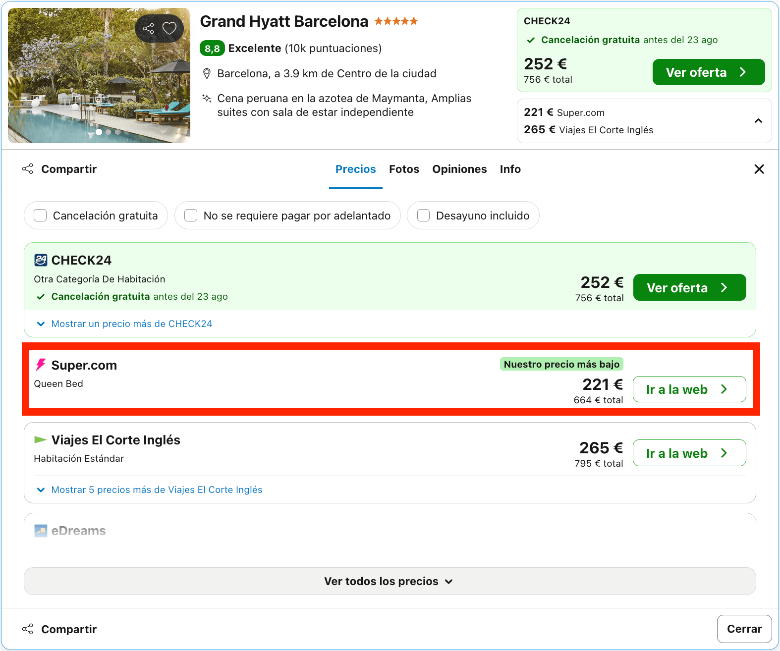 Escapada de lujo: hotel Grand Hyatt Barcelona 5* desde 110€ p.p./noche
