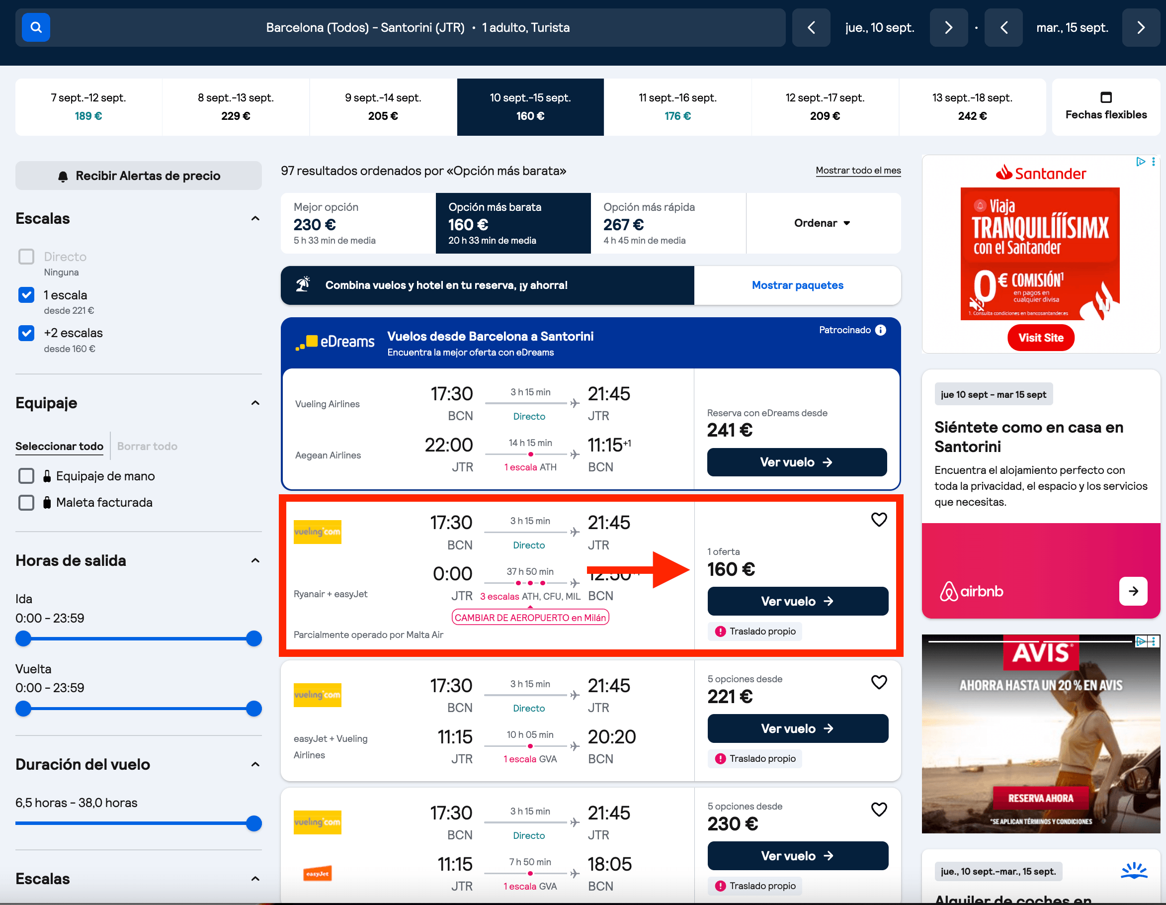 Septiembre en Santorini: vuelos directos de ida y vuelta con Iberia desde solo 160€
