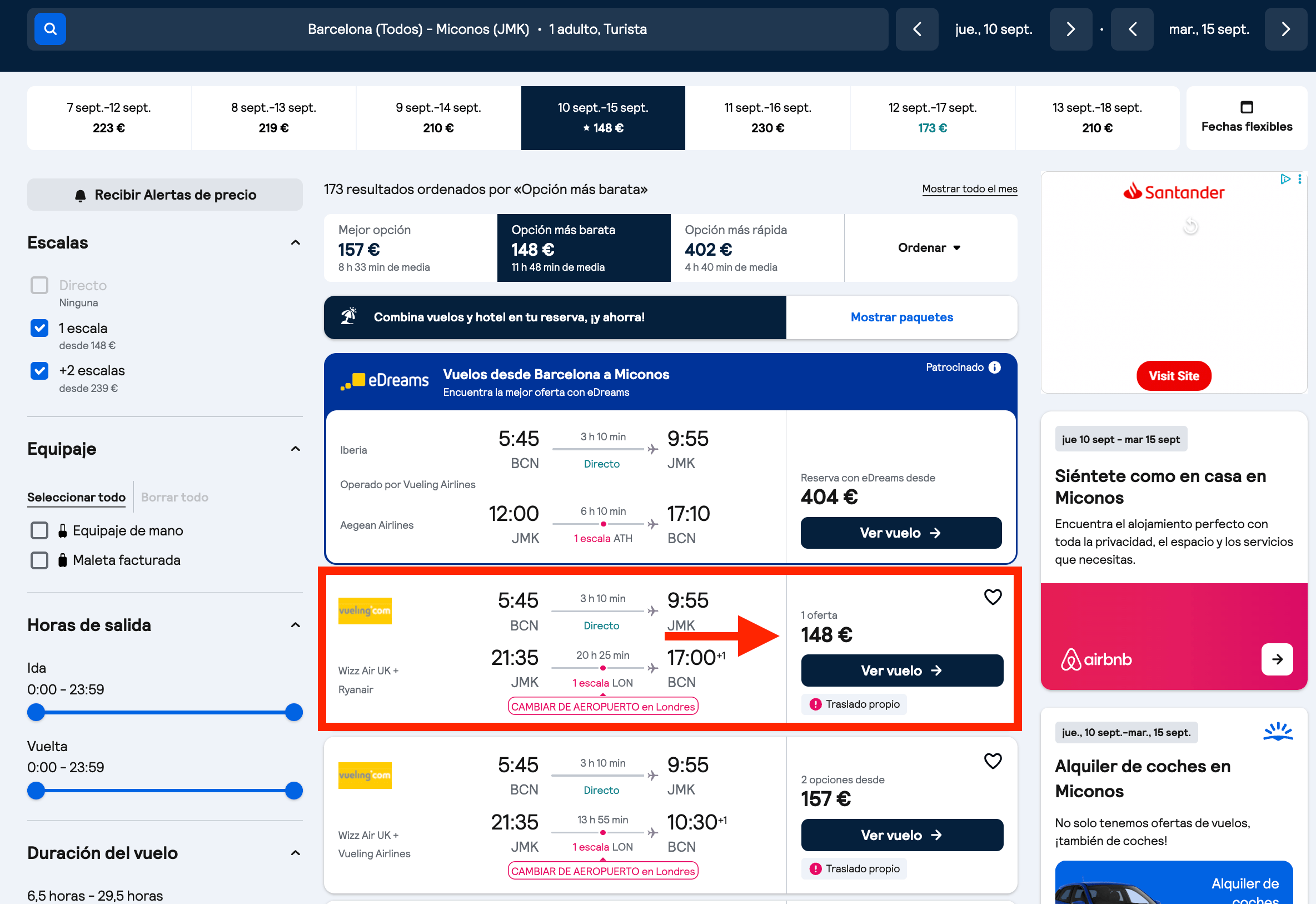 Final de verano en Mykonos: vuelos directos de ida y vuelta con Iberia desde solo 148€