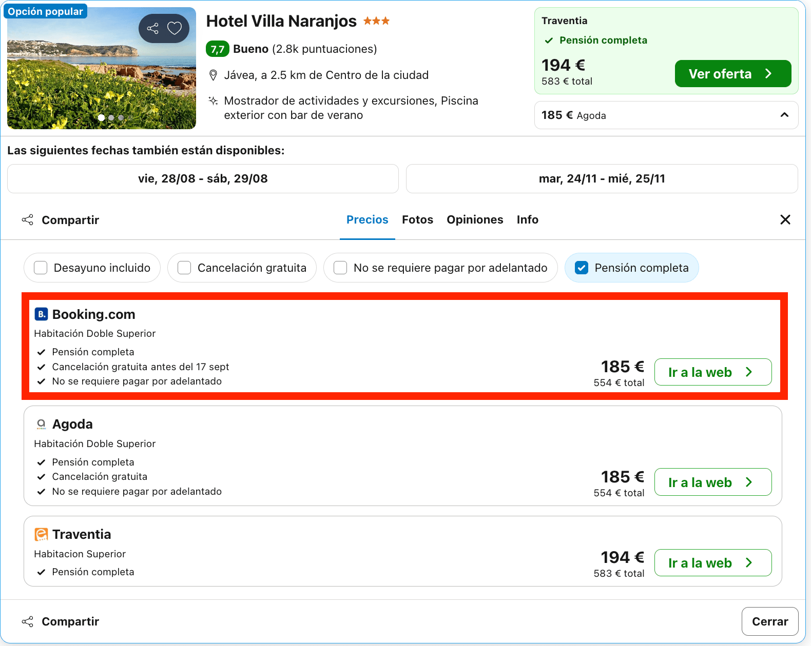 Hotel en Jávea situado en primera línea de playa con todas las comidas incluidas desde 92€ p.p./noche