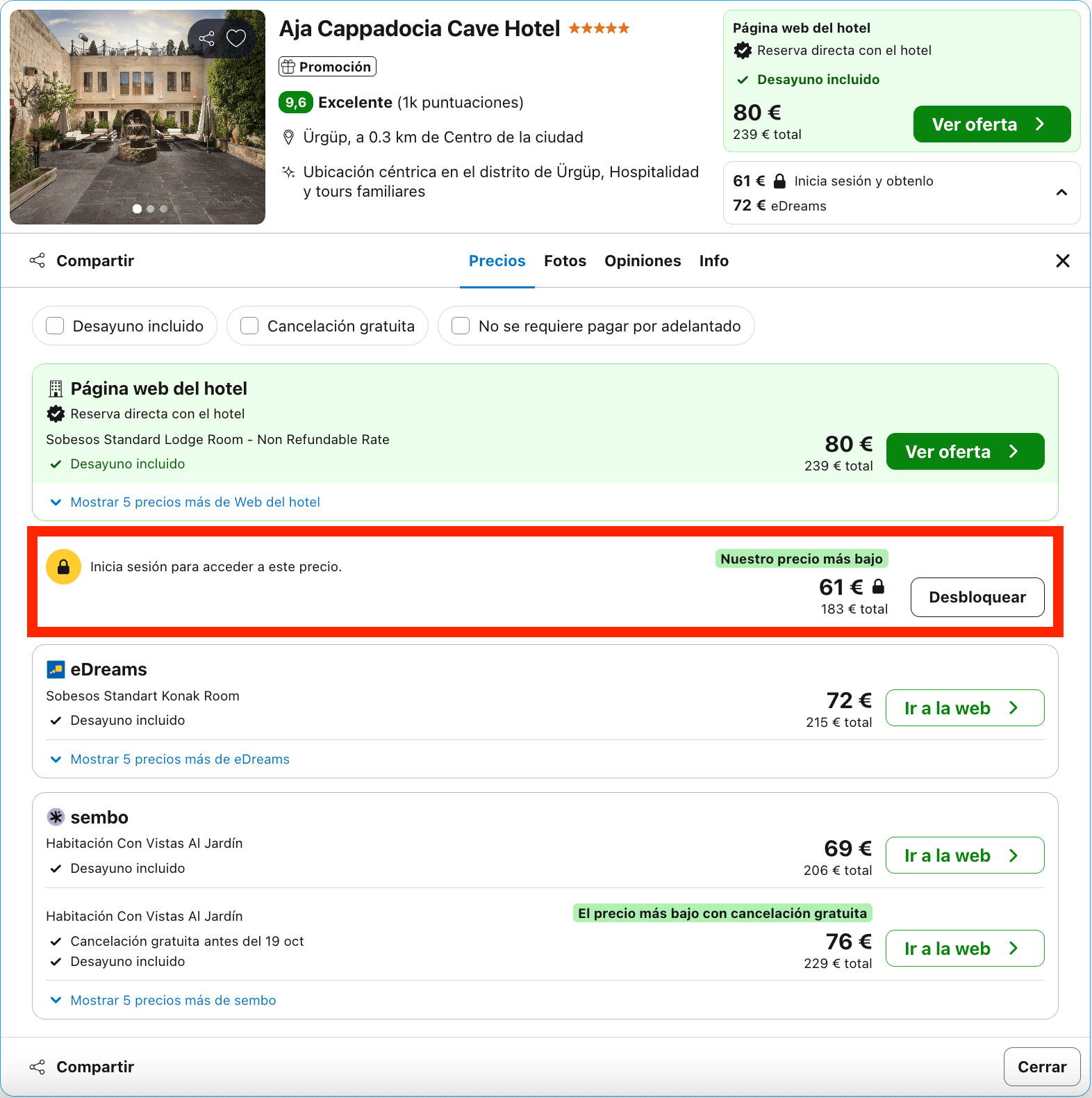 Magnífico hotel 5* con habitaciones que son cuevas únicas en Capadocia desde 30€ p.p./noche