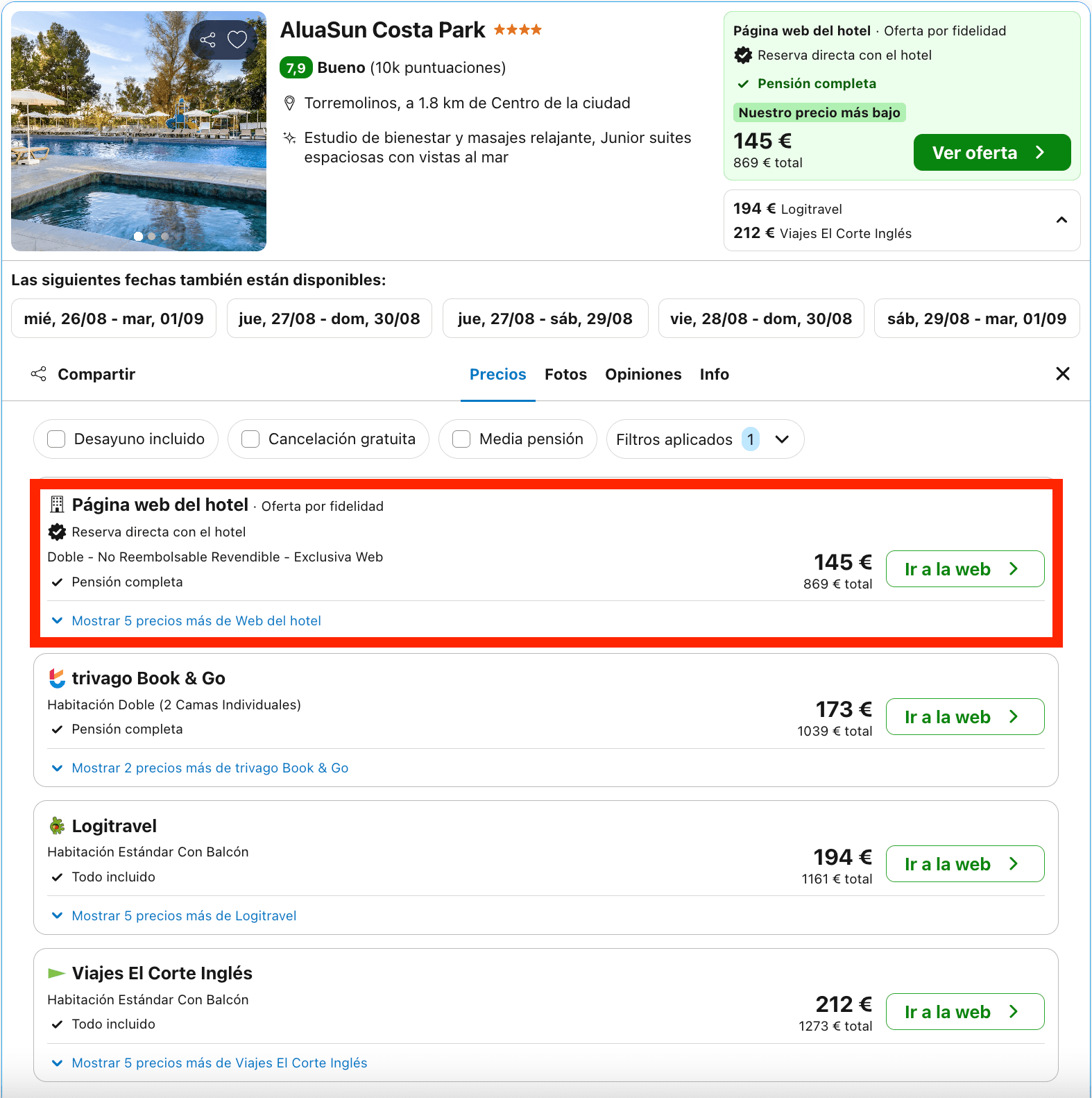 Septiembre en Torremolinos: hotel 4* con todas las comidas incluidas desde 72€ p.p./noche