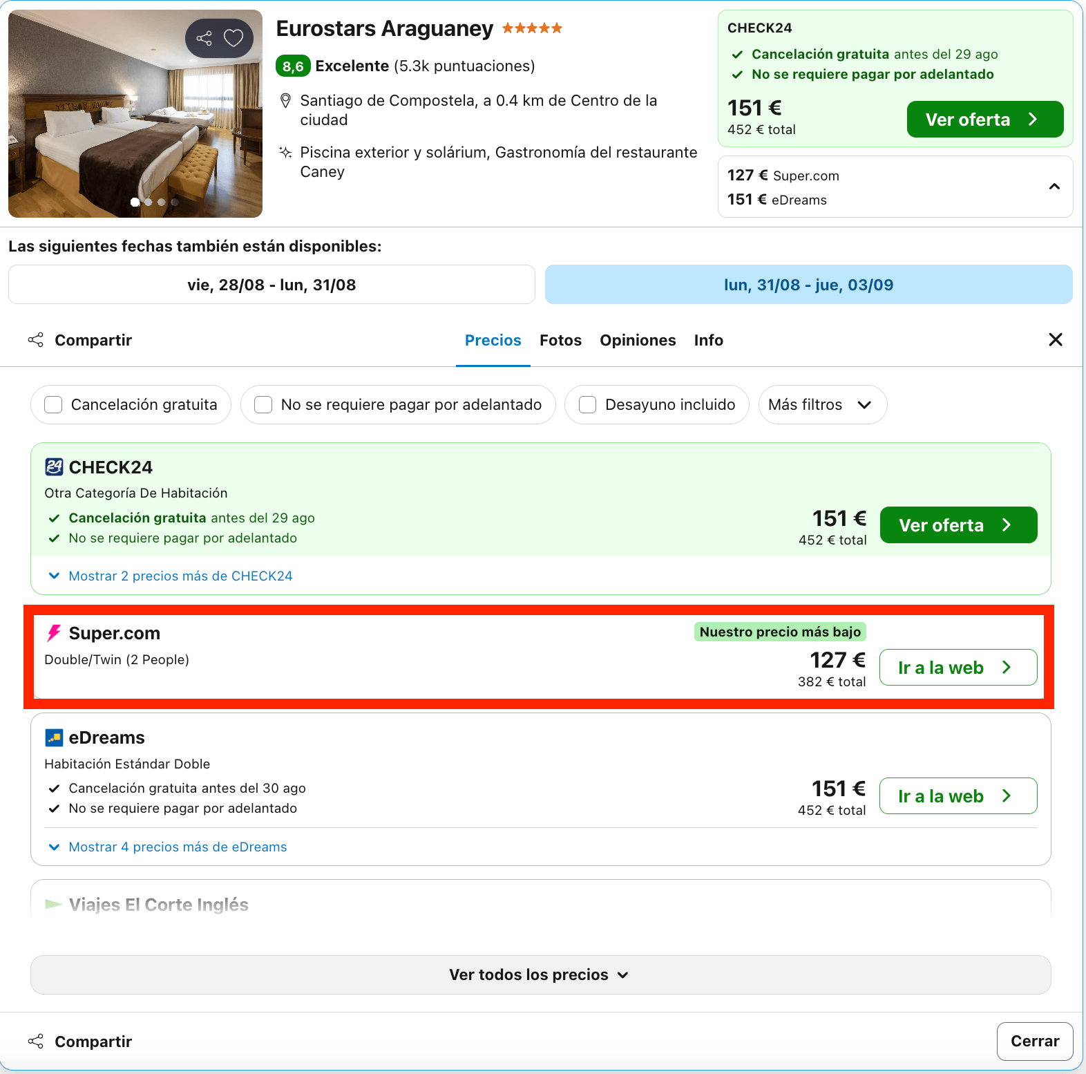 Escapada de lujo a Santiago de Compostela: hotel Eurostars 5* desde 63€ p.p./noche