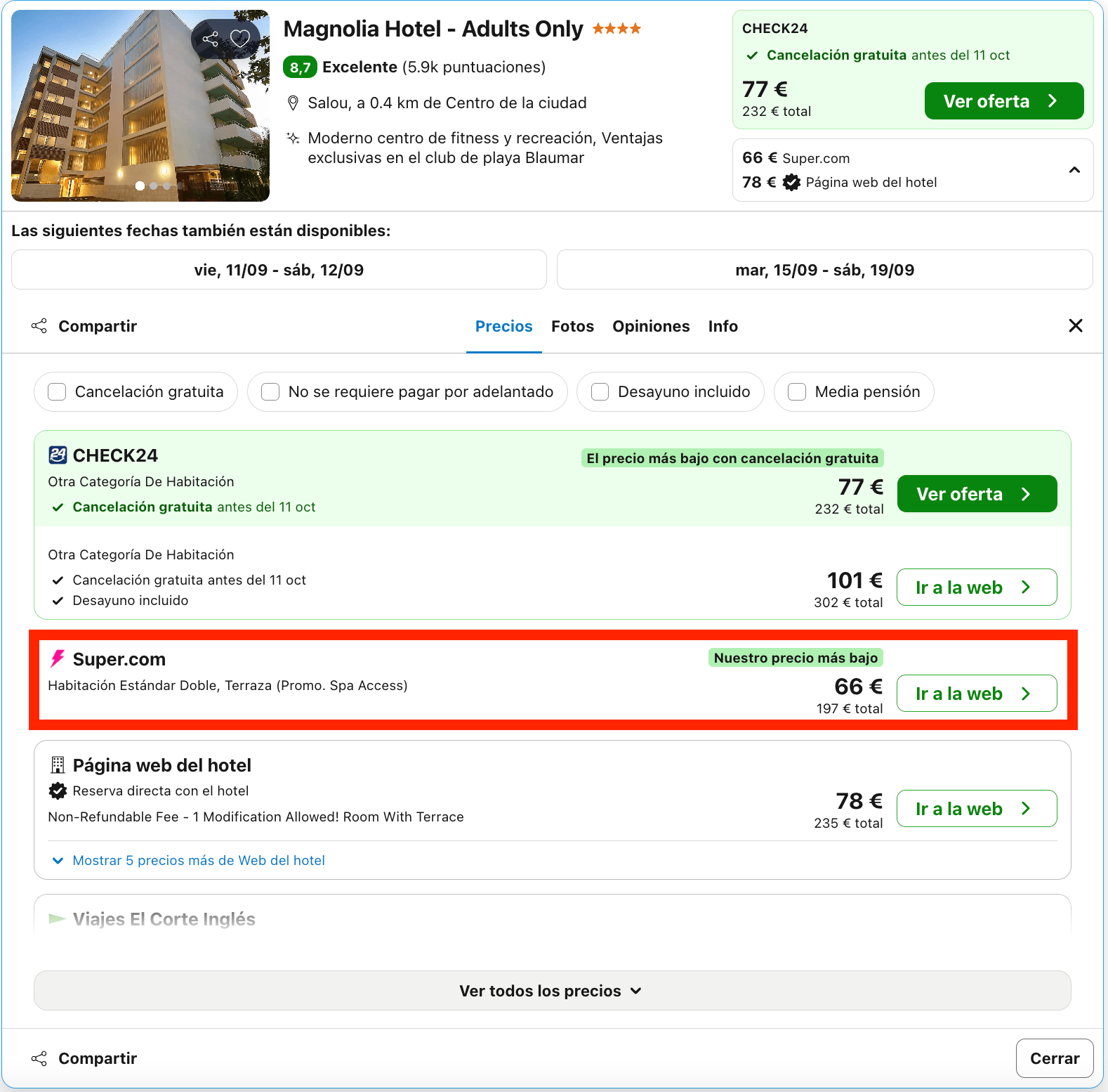 Exclusivo hotel 4* solo para adultos en Salou desde 33€ p.p./noche