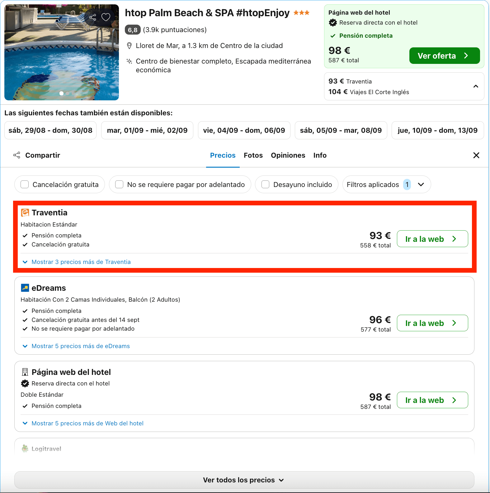 Final de verano en Lloret de Mar: hotel con todas las comidas incluidas desde 46€ p.p./noche
