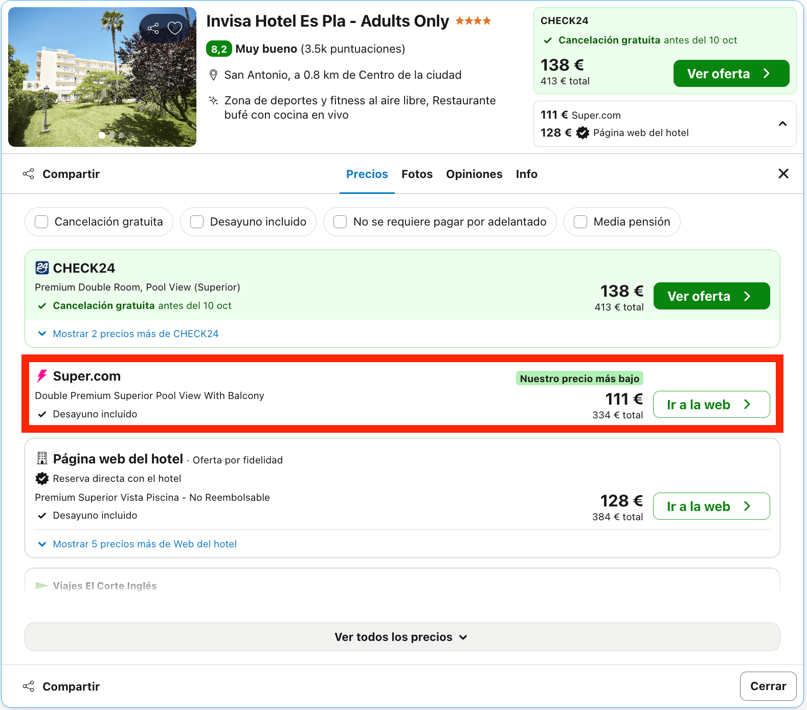 Hotel 4* a escasos metros del mar solo para adultos en Ibiza desde 55€ p.p./noche