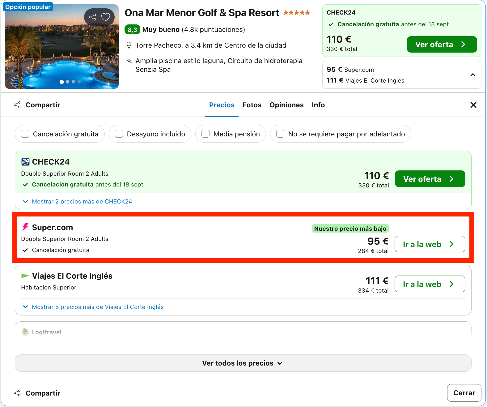 Final de verano de lujo en el Mar Menor: resort Golf & Spa 5* desde 48€ p.p./noche