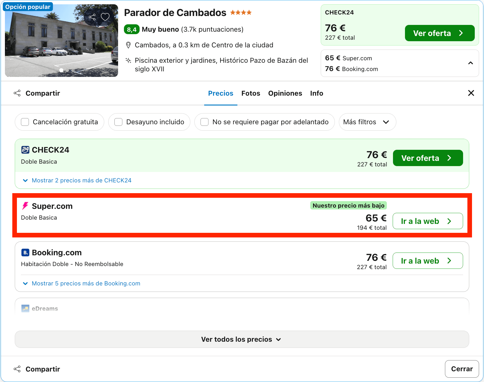 Parador ubicado en un antiguo pazo del siglo XVII desde 32€ p.p./noche